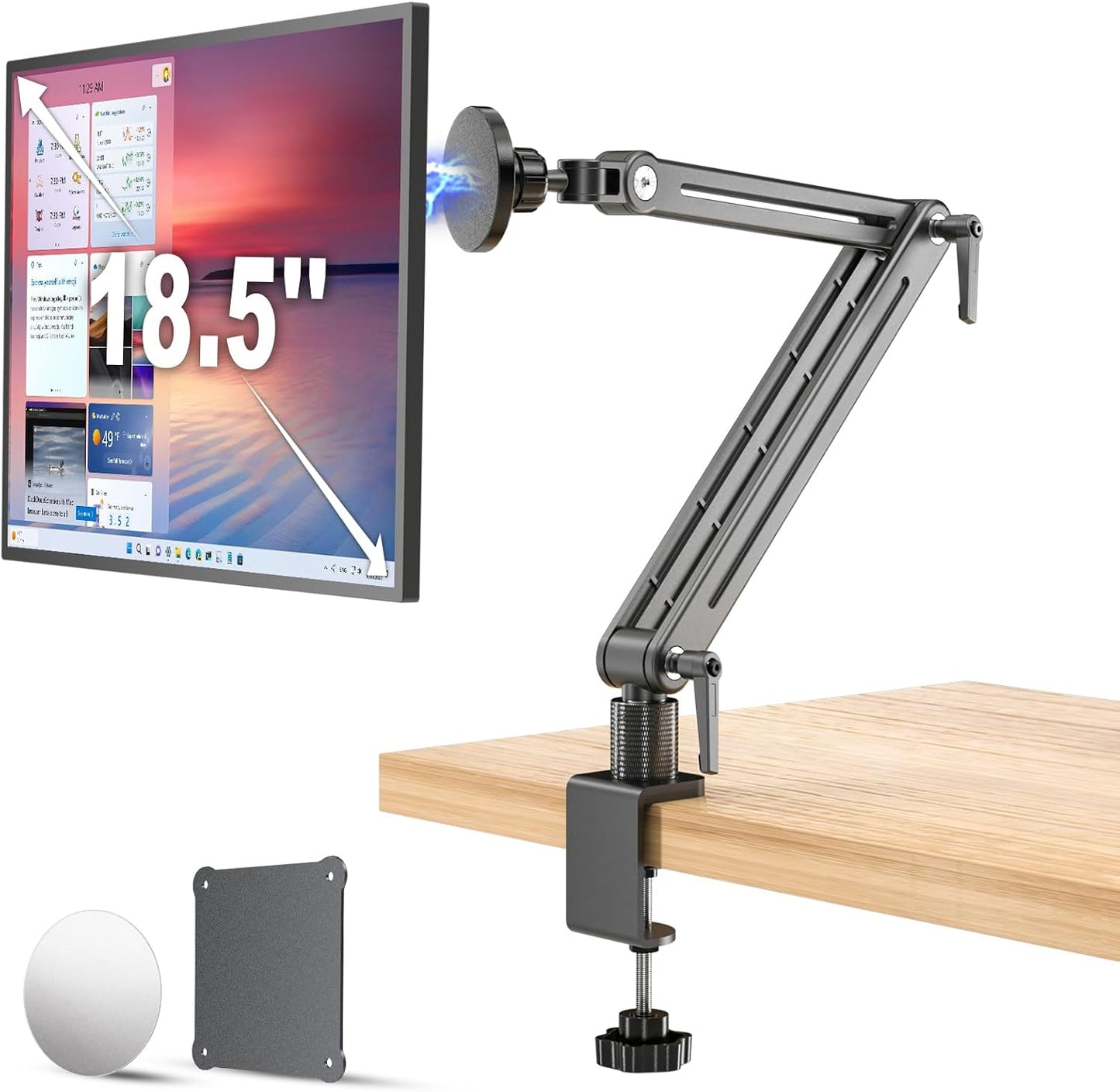 Jakeko Magnetic Portable Monitor Holder Arm - Heavy Duty Solid Aluminum 75mm VESA Mount Desk Clamp 8.3" 12.9" 15.6" 16" 17.3" 18.5 inch 360° Swivel Base with Cable Clips