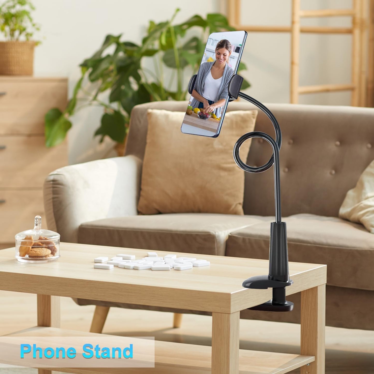 Webcam Stand for Desk, Flexible Gooseneck Webcam Mount Holder Arm with Phone Holder, Web Cam Stand Computer Camera Desk Mount for Logitech C922 C930e C920S C920 C615 C960 C920x BRIO 4K NexiGo N60