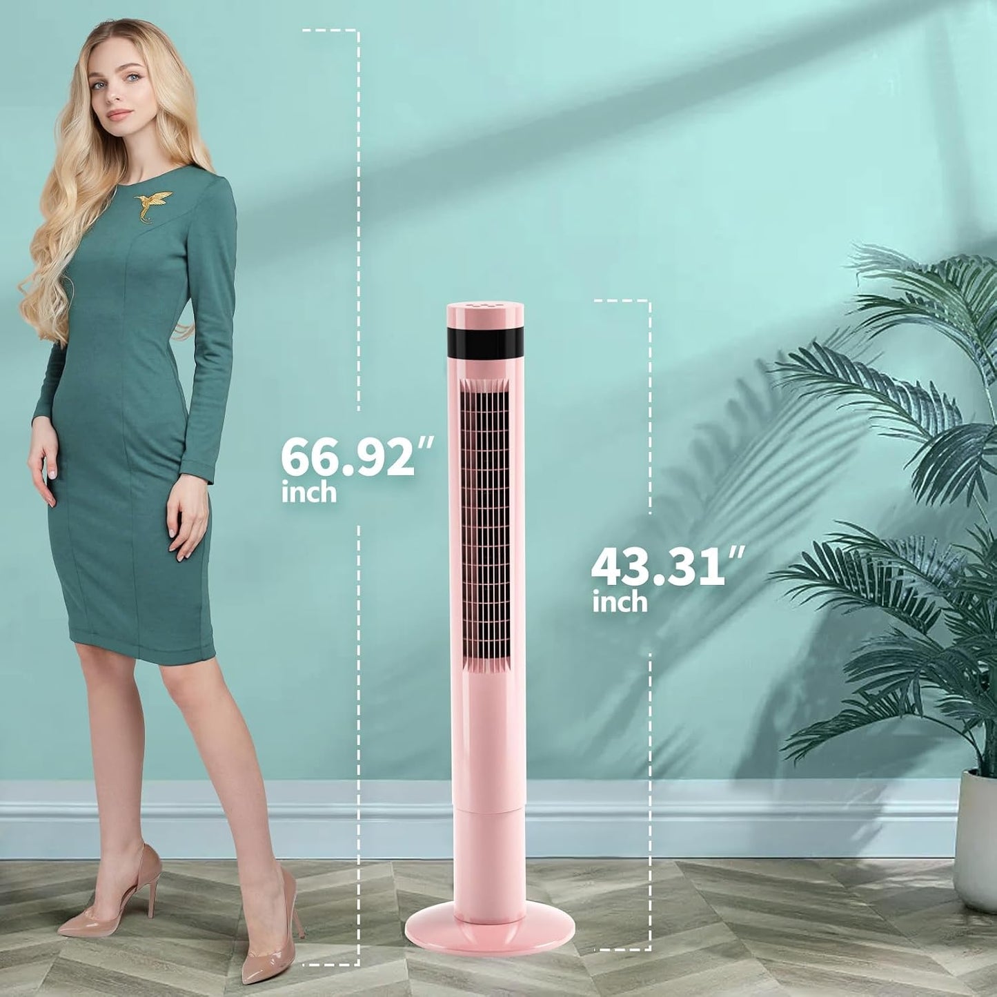 Antarctic Star Tower Fan Portable Electric Oscillating Fan (43 inch, Pink) | Quiet Cooling Remote Control Standing Bladeless Floor Fans 3 Speeds Wind Modes Timer for Bedroom Office