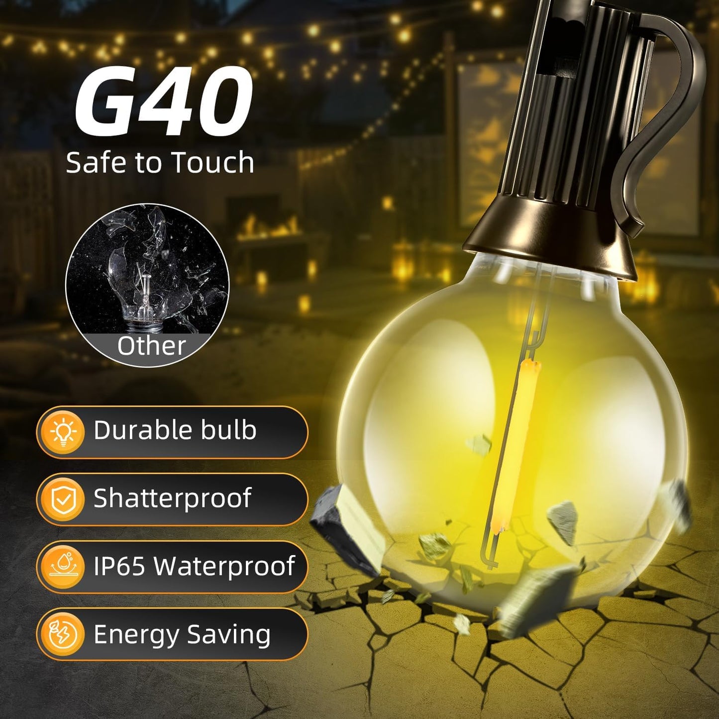100FT Solar Lights Outdoor Waterproof: G40 30M Shatterproof Bulbs Patio Lights - Solar Powered Remote Control 3 Light Modes Dimmable Solar Light - Camping Backyard Garden Deck Outside Yard