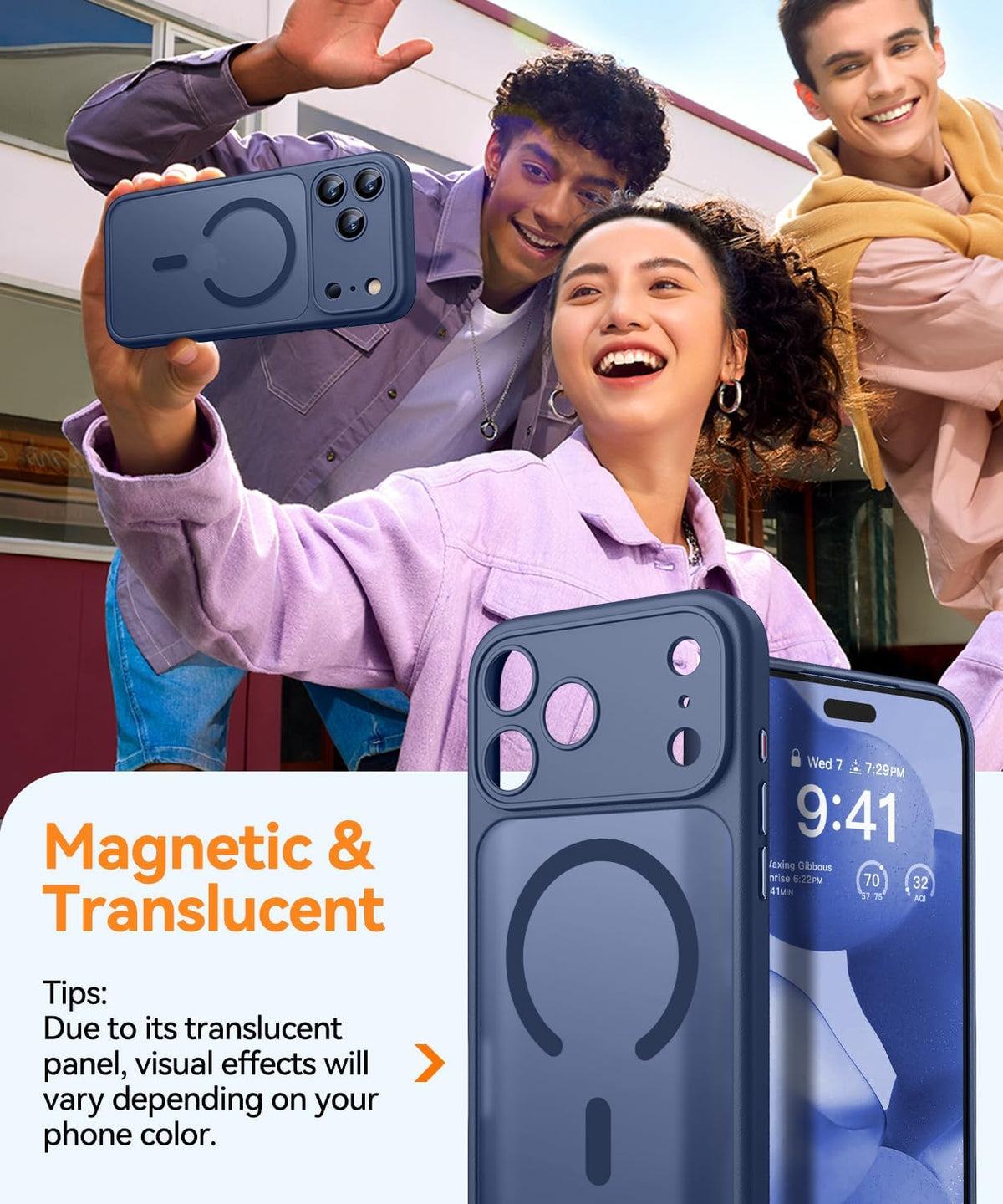CANSHN Magnetic Shockproof for iPhone 17 Pro Max Case, Deep Blue | Full Camera Protection, Compatible with MagSafe, Translucent Matte, Military-Grade Protection, Scratch Resistant, Slim Fit