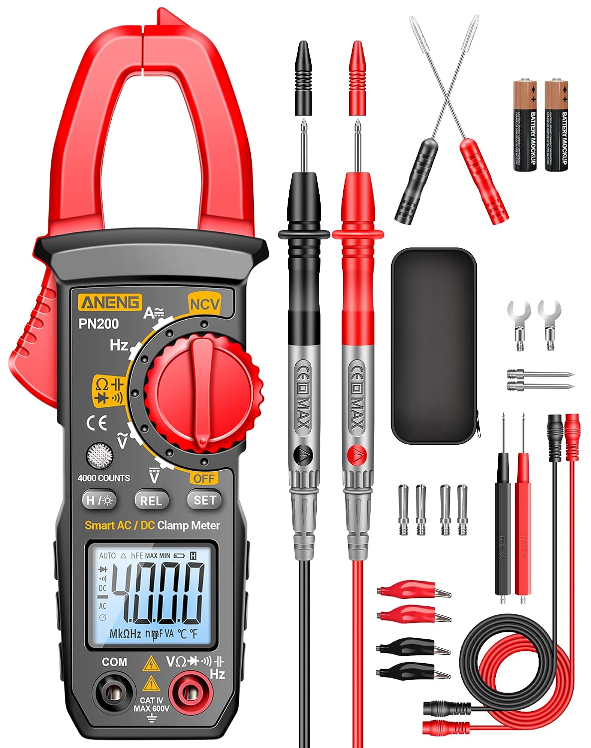 ANENG Digital Clamp Meter,Multimeter Tester,4000 Count,NCV,Amp Voltmeter | Measures AC Current, AC/DC Voltage,Capacitance, Resistance, Diodes, Continuity Frequency Backlight Electrican Tools