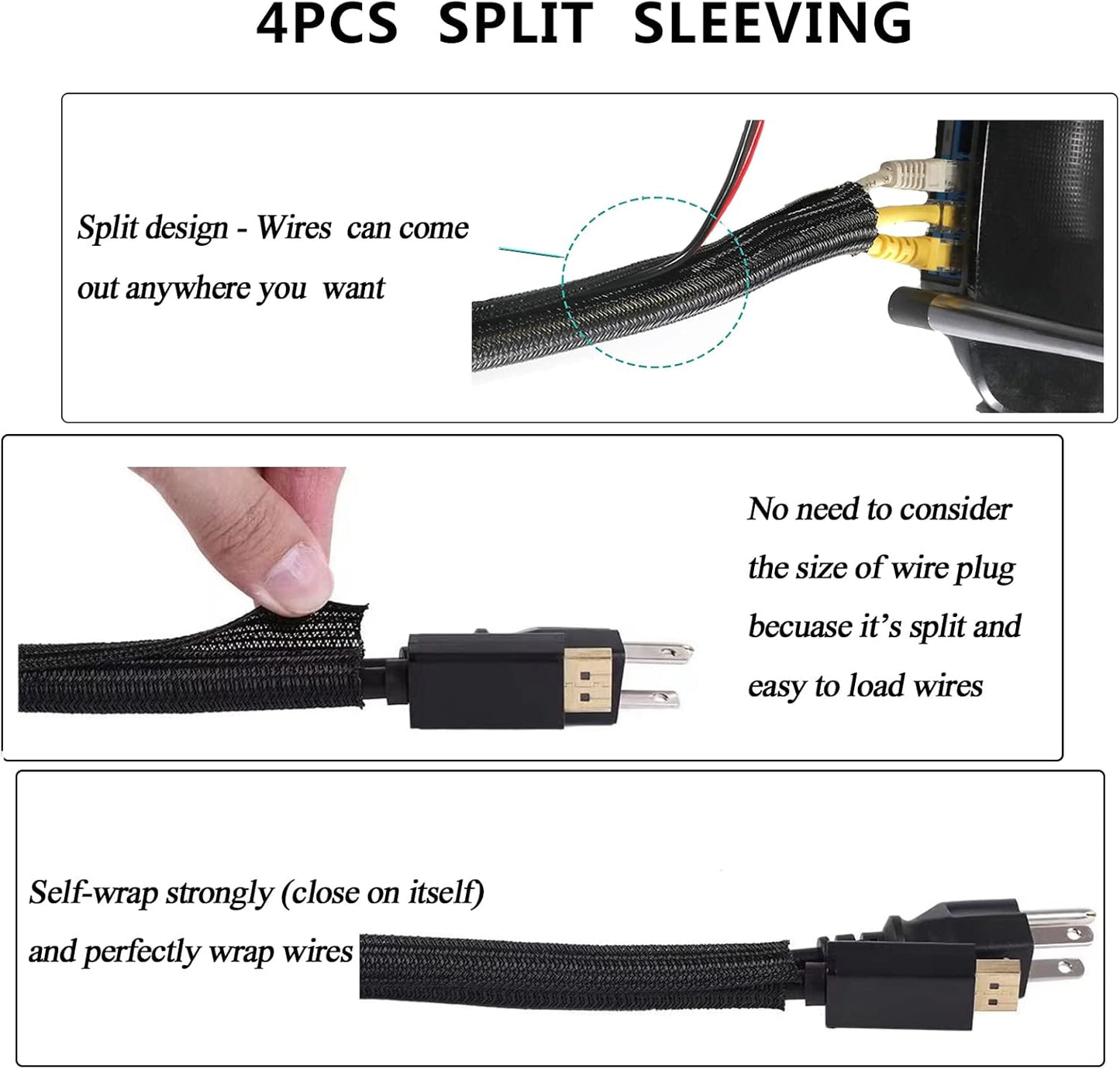N NOROCME 192 PCS Cable Management Kit 4 Wire Organizer Sleeve | 11 Cable Holder,35Cord Clips 10+2 Roll Cable Organizer Straps,100 Fastening Cable Ties,for Computer TV Under Desk