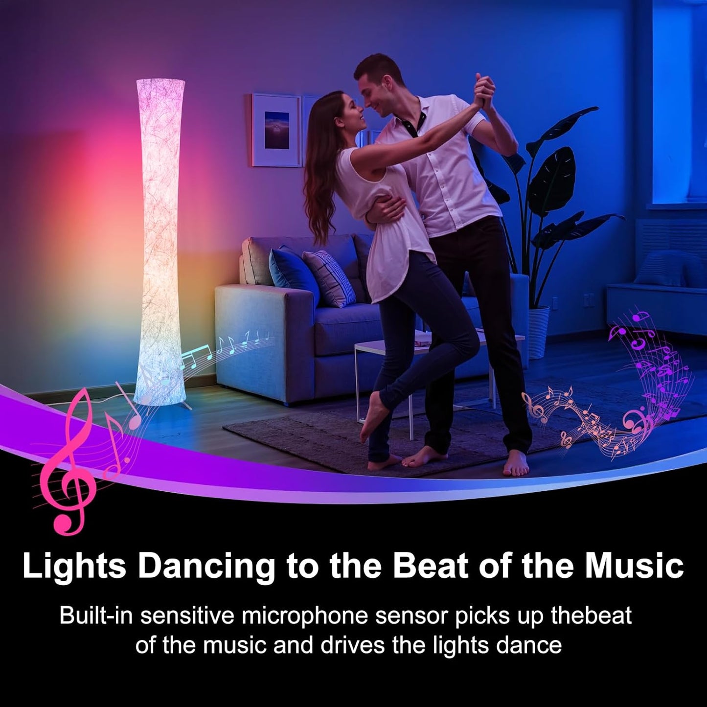 WORLD WIN Floor Lamp, 61'' Smart RGB LED Corner Lamp with Music Sync and 16 Million DIY Colors, 3 Color Temperature, APP & Remote Control, Color Changing Standing Floor Lamp for Bedroom Living Room
