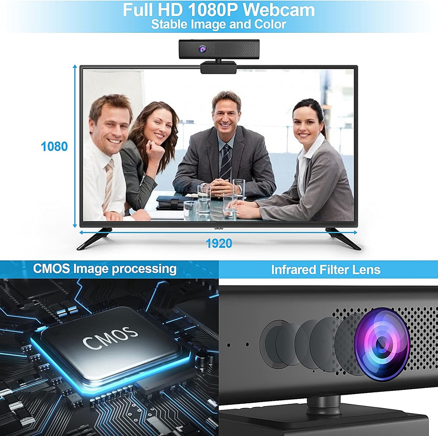 ROTOPATA 3-in-1 Full HD 1080P Conference Webcam with Speaker and 4 Mics | USB Web Cam With 90° FOV, Magnet Privacy Cover, 3W Speaker, Plug & Play, Computer Camera for Streaming Video laptop desktop