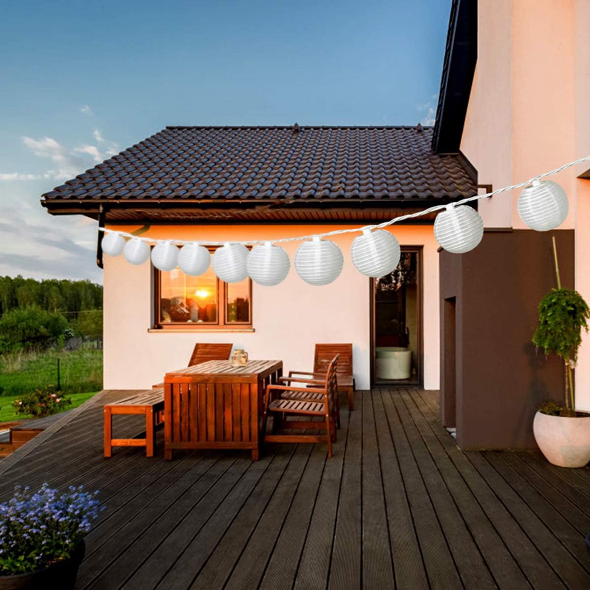 TIGOMOOV 10 White Nylon Lantern String Lights-120V Plug in 9.83FT White Wire, Waterproof Indoor Outdoor Hanging Lantern Lights for Patio, Garden, Bedroom, Wedding, Party and Christmas Holiday Decor