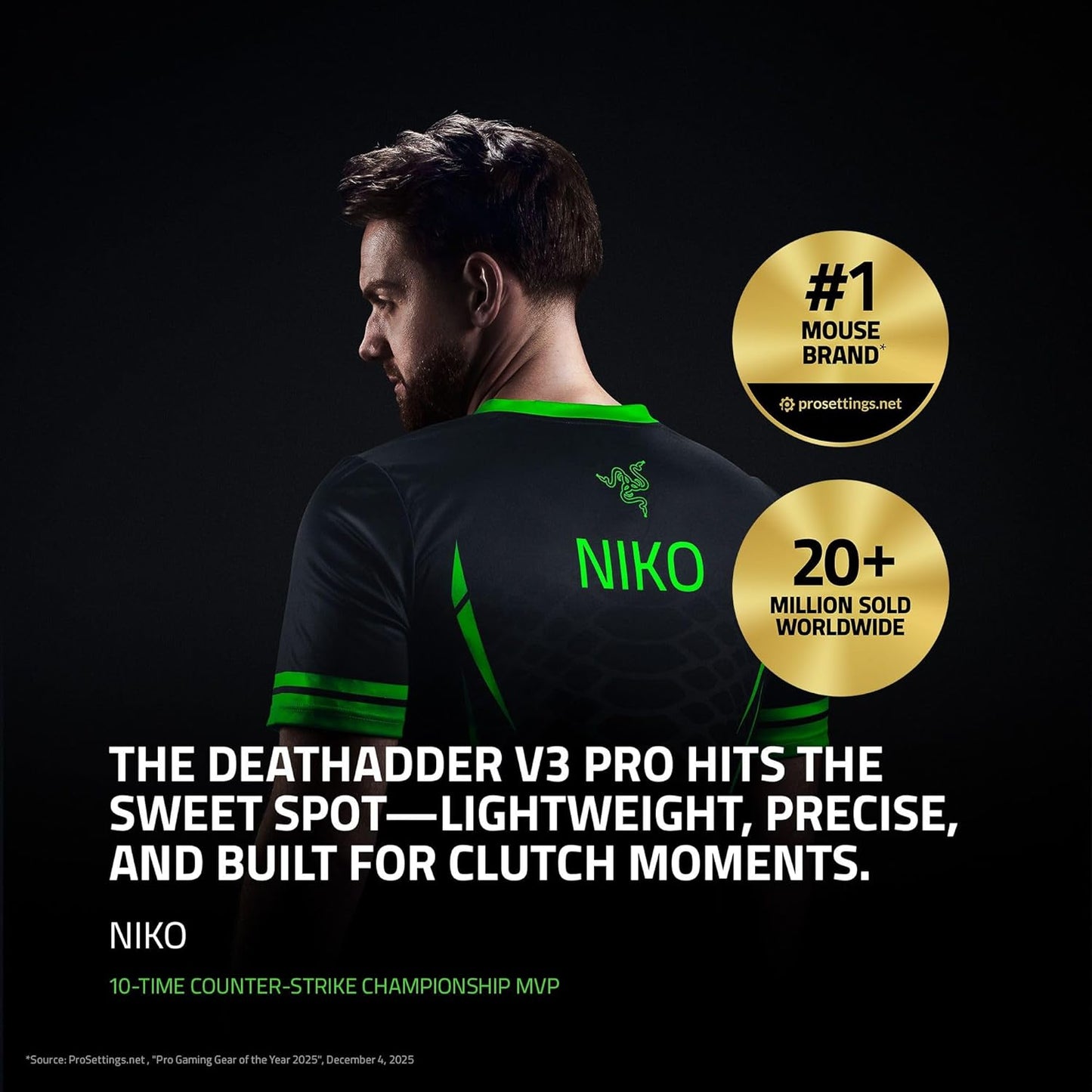 Razer DeathAdder V3 Pro Wireless Gaming Mouse, 63g, 90 Hr Battery, Black | Focus Pro 30K Optical Sensor, Fast Optical Switches Gen-3, HyperSpeed Wireless, 5 Programmable Buttons