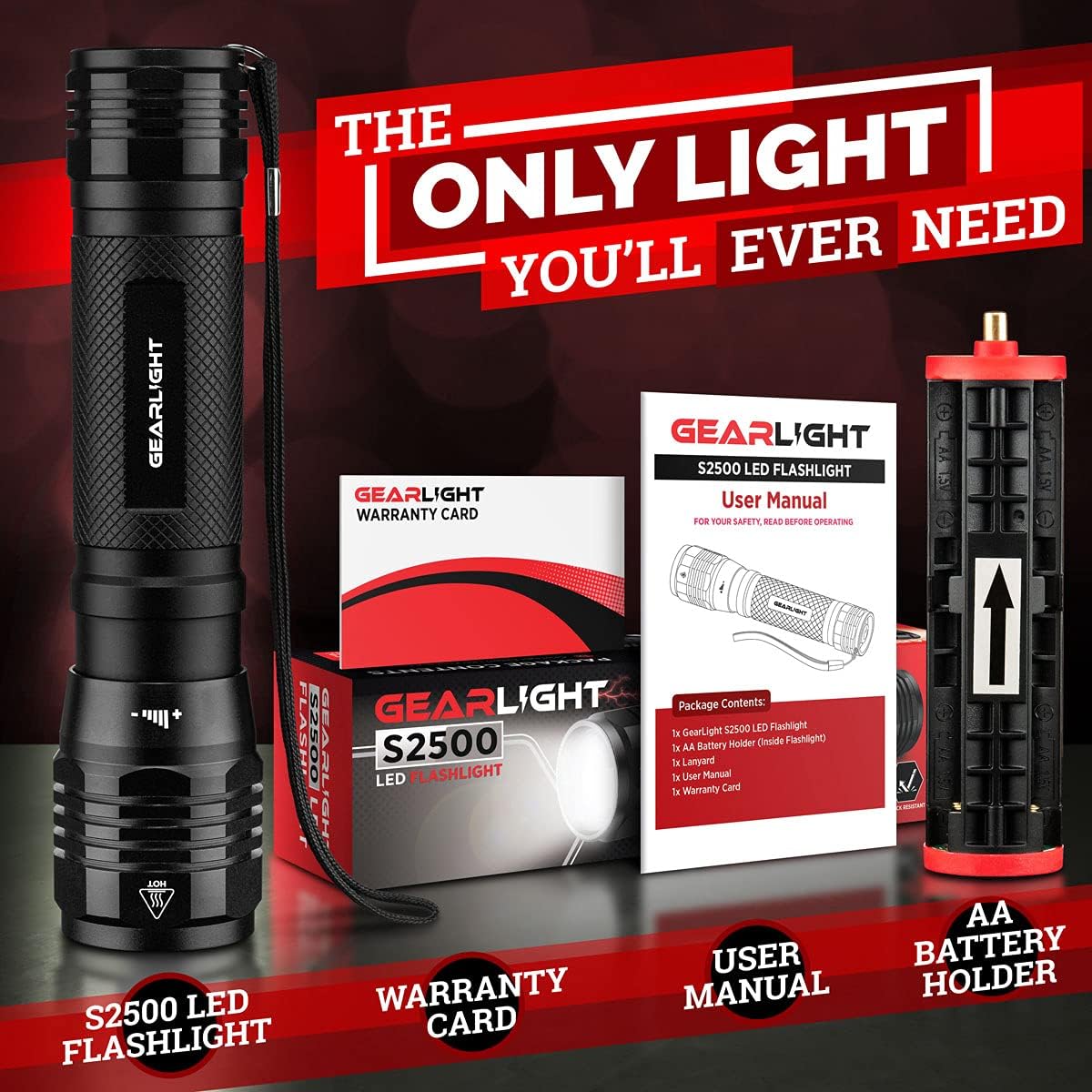 LED Flashlight High Lumens, Tactical Flashlight Battery Powered (Batteries Not Included), Bright Handheld Flashlight for Camping, Hunting, Home, Security, Hiking, Walking at Night & Emergency Use