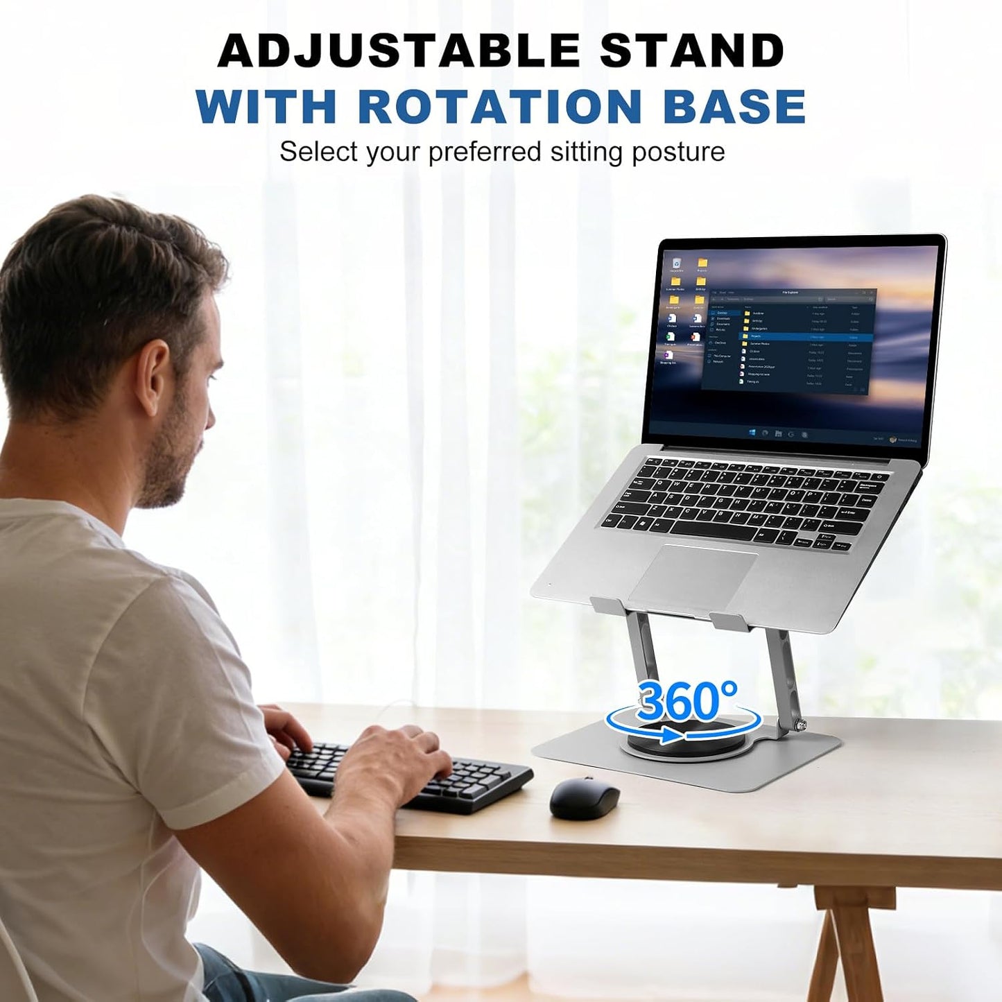 Laptop Cooling Stand with 2 Detachable Fans, 360° Rotating Adjustable Laptop Stand, Carbon Steel Ergonomic Laptop Riser, Anti-Slip Base for 10-17.3" Notebook MacBook, Office Home Gaming