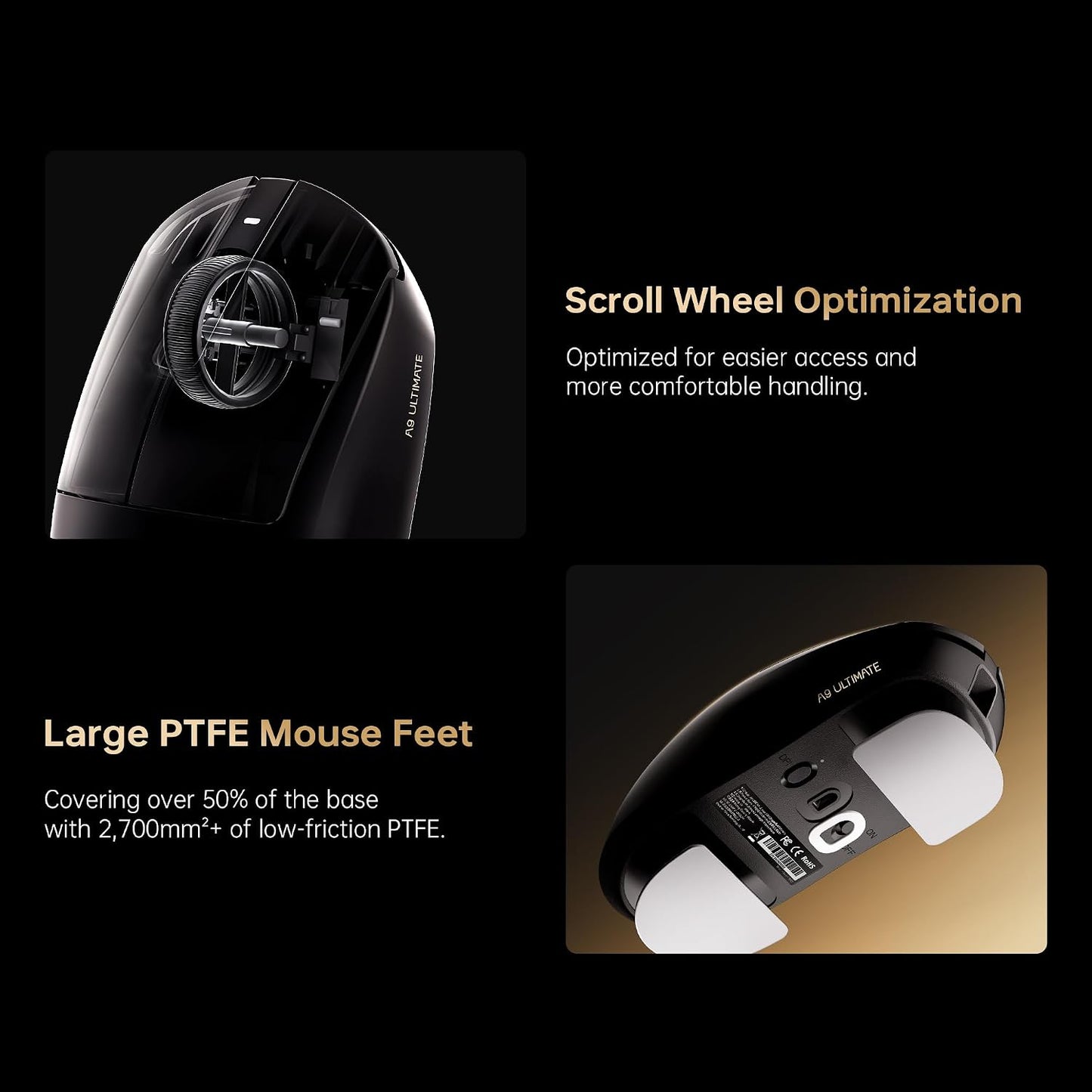 ATK Dragonfly A9 Air Wireless Gaming Mouse, PAW3950 Ultra Sensor, DPI up to 42,000, 47g Lightweight, 8K Polling, 300 Hr Battery Life, All-New Nano Coating, Dual-Mode 2.4G/Wired - Sunset Orange