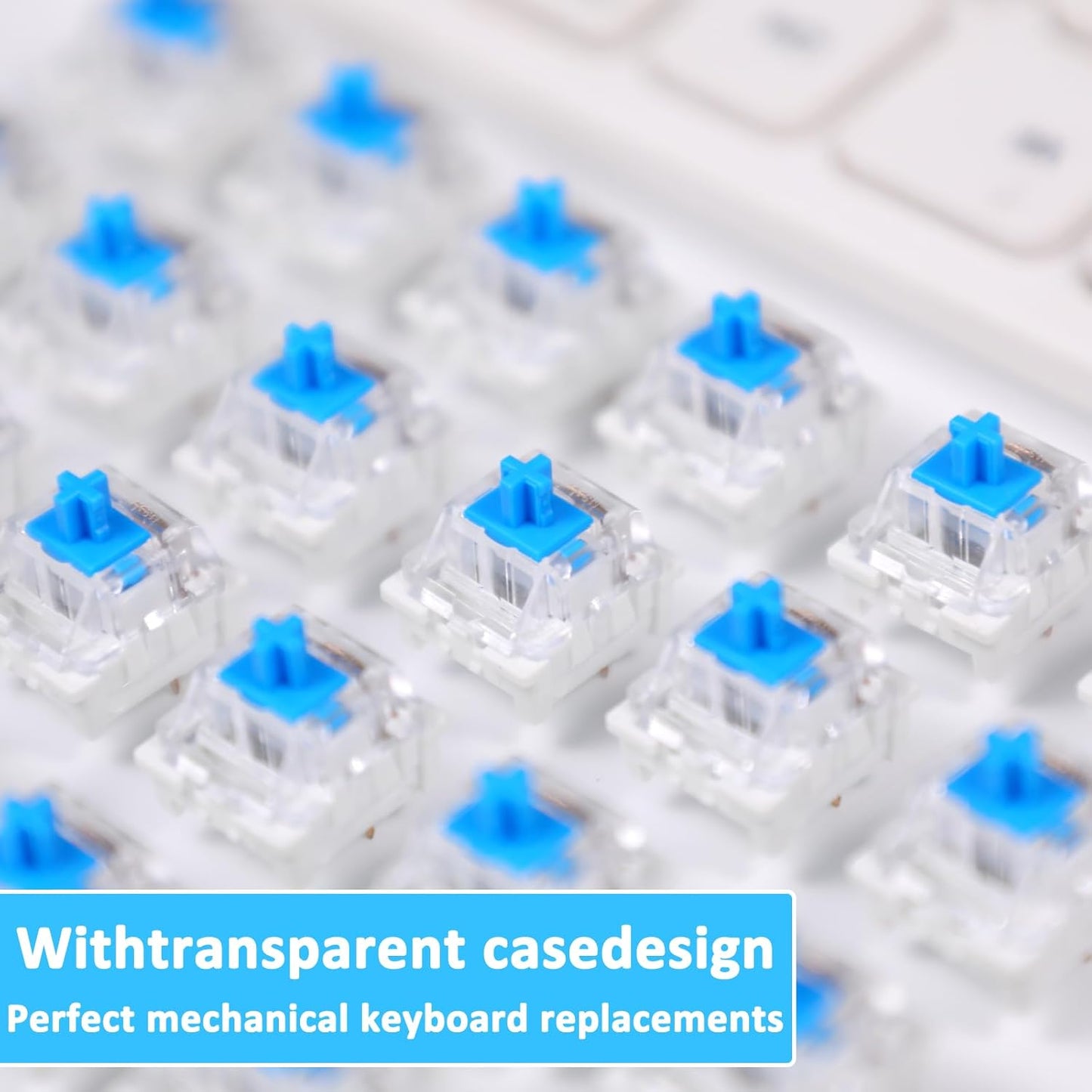 72 Pieces Blue Mechanical Keyboard Switches, 3 Pin Pre-Lubricated Clicky Key Switches, Dustproof and Waterproof Keyboard Accessories for Mechanical Gaming Keyboard