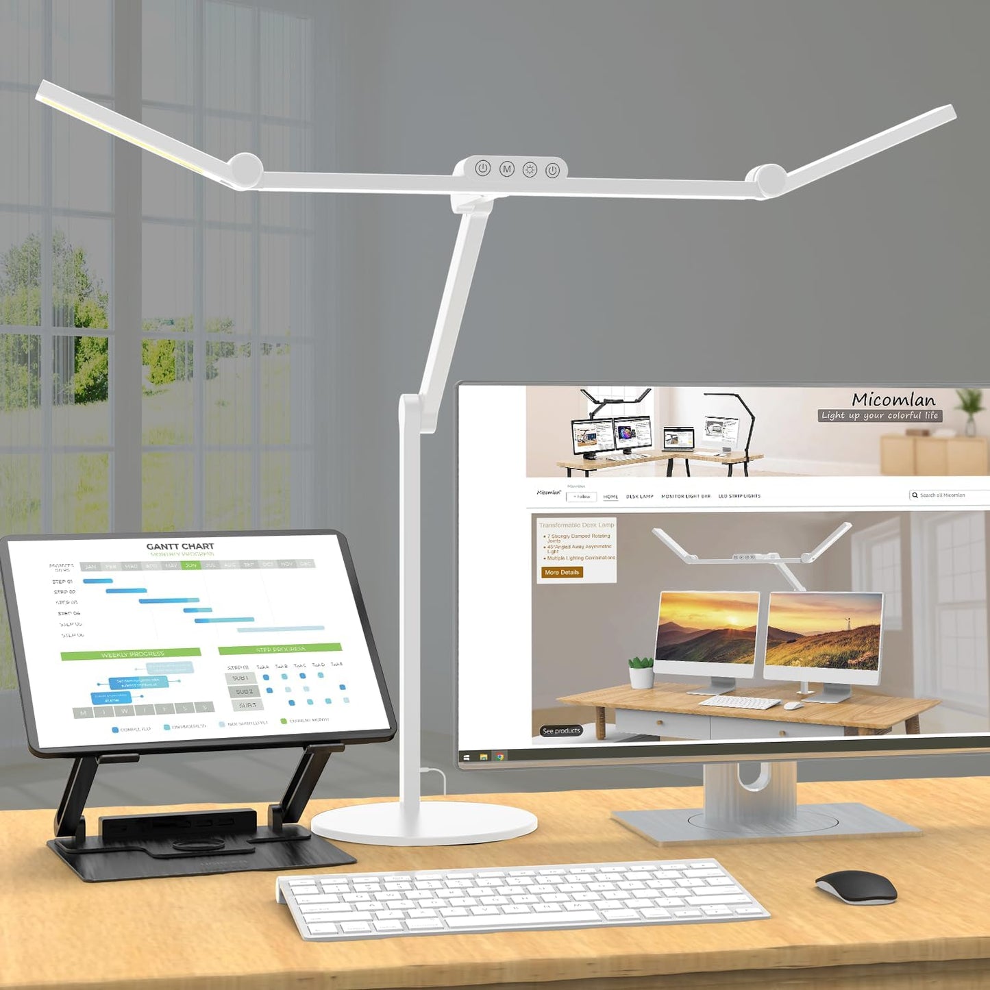 Architect Desk Lamp with Remote Control, Adjustable Led Desk Light for Home Office with Base, 24W Bright Auto Dimming Table Light Rotatable Office Lamp with Swing Arm for Computer Cafting