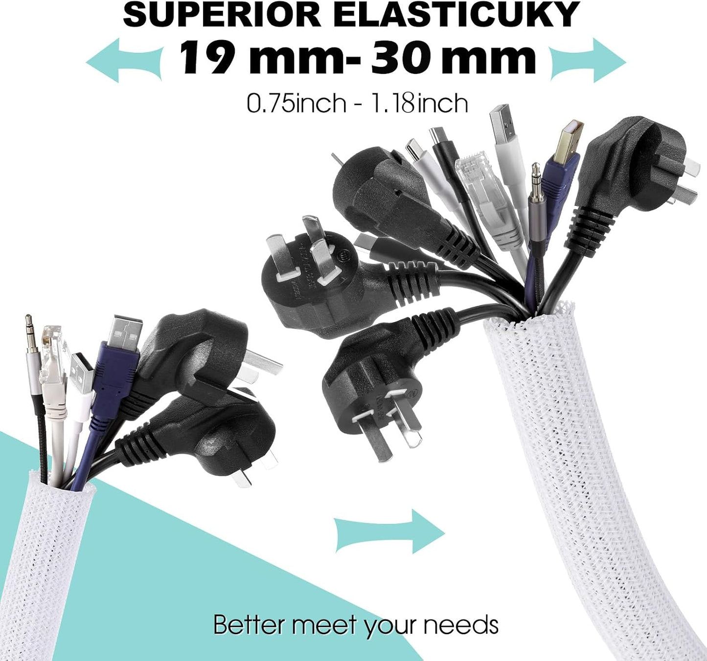 AGPTEK White Cable Sleeve, 2 Pack 5ft - 1.2 Inch Cable Management Cord Hide | Desk Cord Cover Organizer Wire Hider for Office Computer TV Wire Loom Tubing Pet-Proof Cord Protector from Cat Dog Chewing