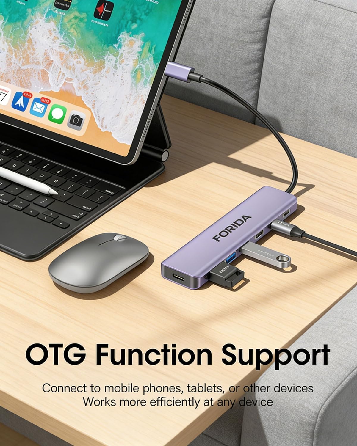 FORIDA Aluminum Alloy 10Gbps USB C Hub, Portable 7-Port Multiport USBC Splitter, 4 USB-C 3.2, 2 USB 2.0, 100W PD Fast Charging Port, USB 3.2 HUB for Laptops, MacBook, iPad, Surface Pro(Gray)