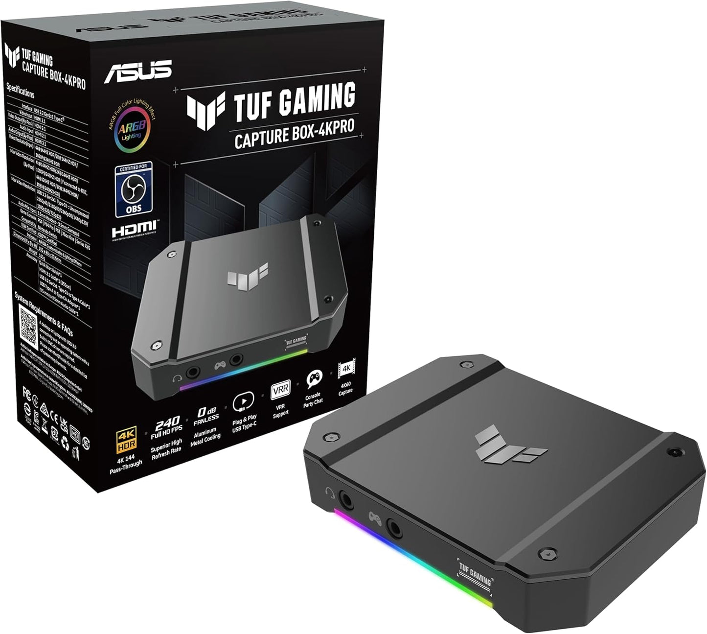 ASUS TUF Gaming Video Capture Card (CU4K30) 4K/2K/1080P 120 FPS & HDR Passthrough, Near-Zero Latency, Certified for OBS, USB 3.2, Plug & Play, Record & Stream with PC, PS5, Xbox, Switch