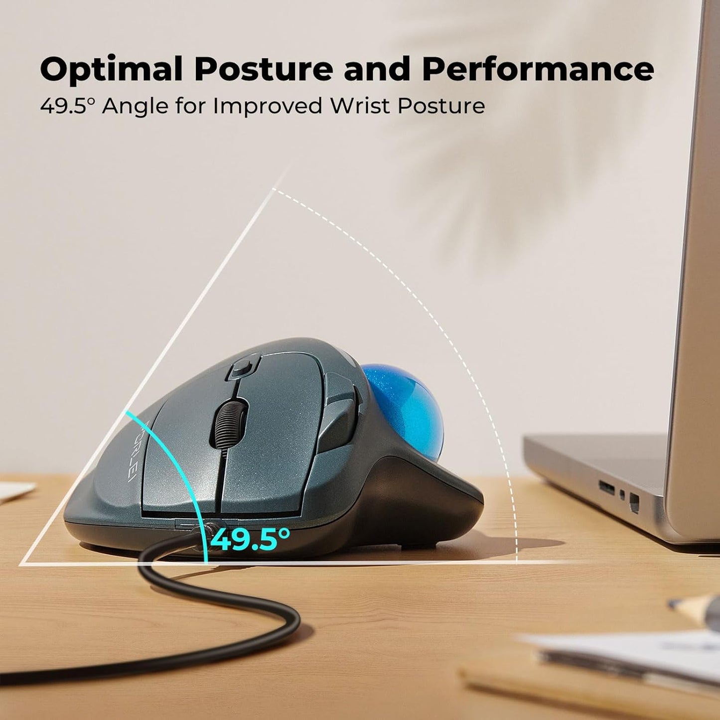 Wired Trackball Mouse with RGB Lighting, Ergonomic Thumb Control to Reduce Muscle Strain, 5 Adjustable DPI, Dual USB-C & USB-A Connectivity, Compatible with PC, Laptop, Mac, Windows-Blue