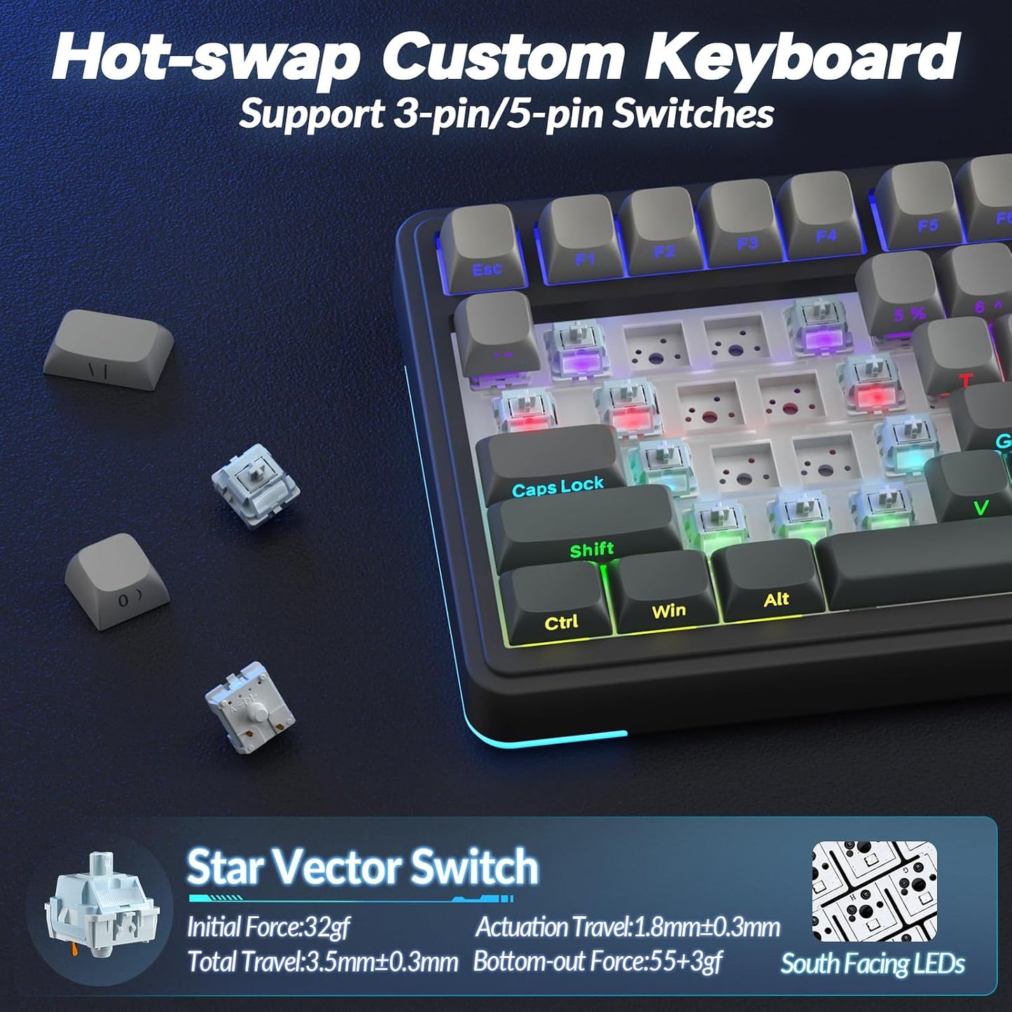 AULA S75 PRO Wireless Mechanical Keyboard with Screen&Knob, Tri-Mode Hot Swappable Gaming Keyboard 75%, Pre-lubed Switches, RGB Backlit, Side Printed PBT Keycaps, Creamy Sounding Computer Keyboards