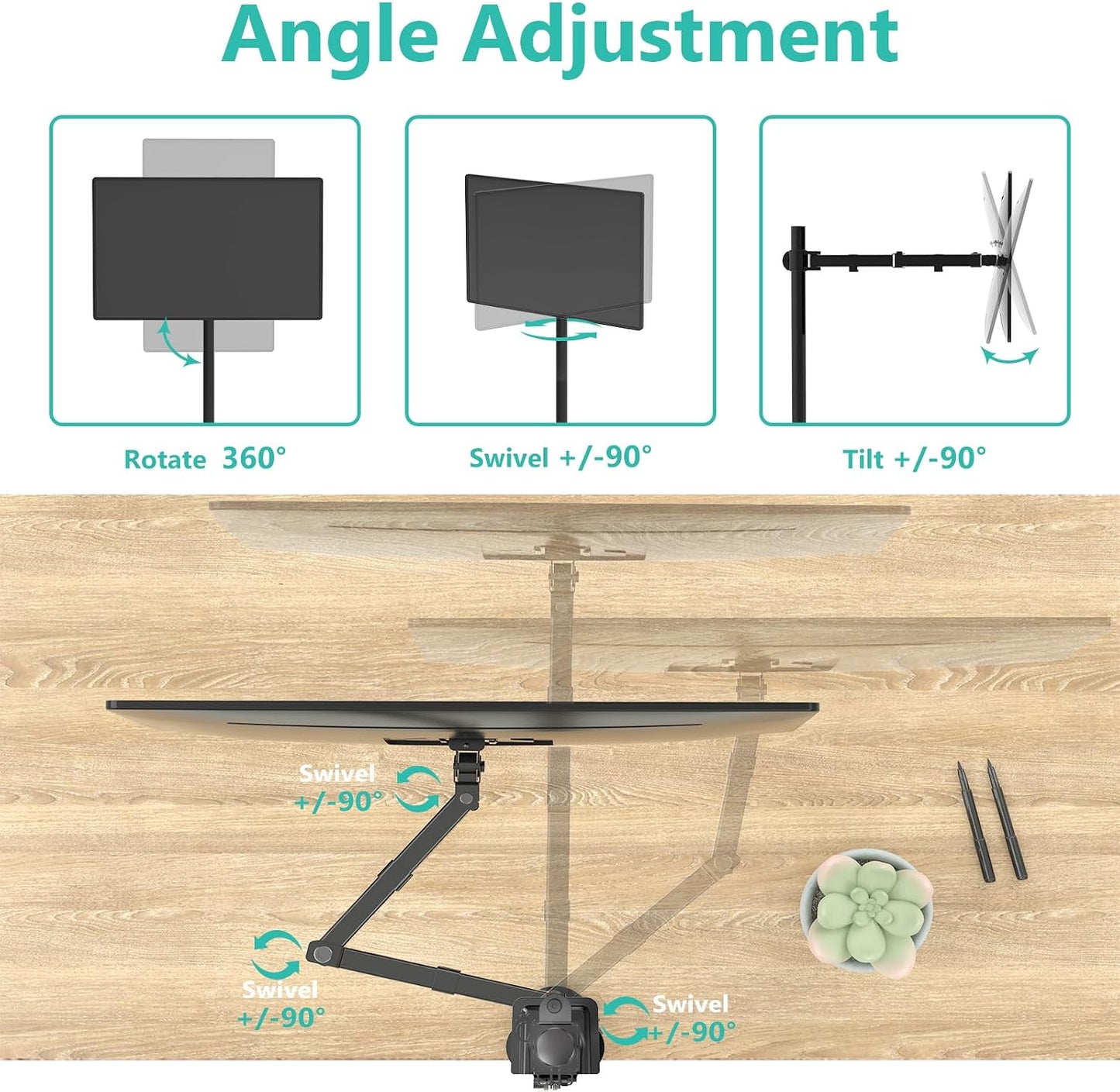 WALI Tall Monitor Arm Mount for Desk for 13-34 inch Screens, 22 lbs per Arm | Single Extra Tall Monitor Mount, Full Motion with Tilt, Swivel, Rotation, VESA Mount 75/100mm,for Office/Home (M001XL), Black