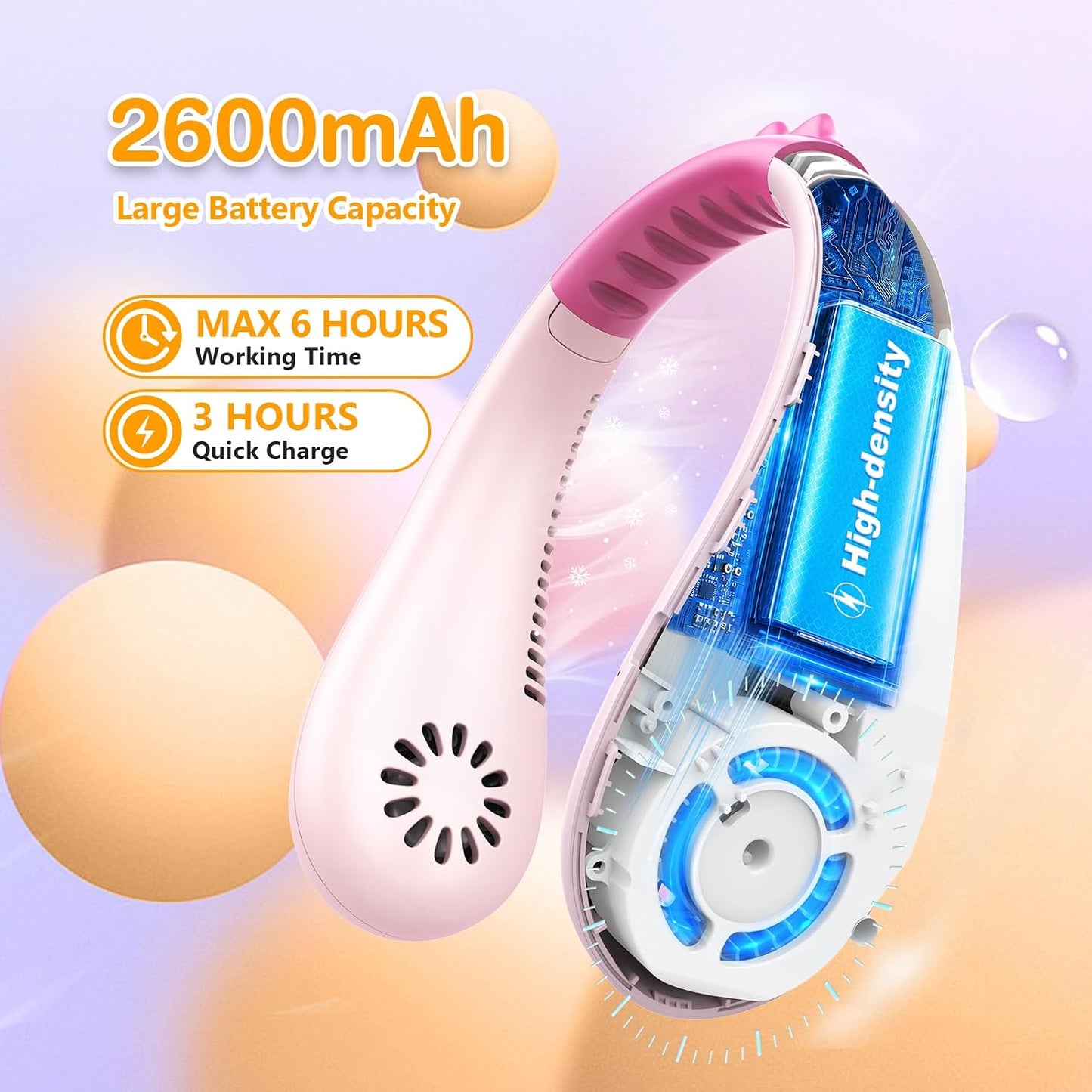 Kids Neck Fan, Portable Bladeless Fans for Kid 4-14Y Girls & Boys, 2600mAh USB Personal Mini Cooling Fan for Travel/Camping/Study, 4 Speeds, Lightweight, Compact, Perfect Summer Gifts for Kids