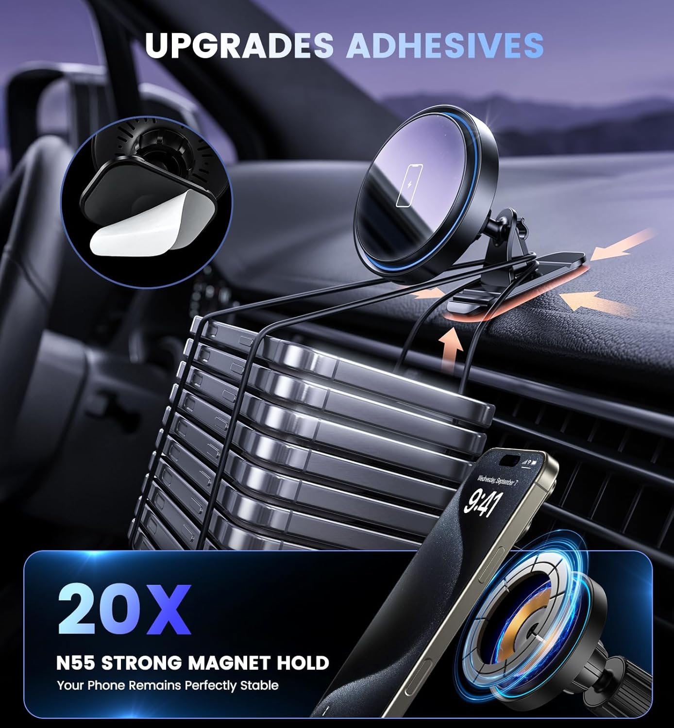 Magnetic Car Mount Charger 15W Magnetic Wireless Car Charger for iPhone 17 Accessories Magnetic Phone Holder for Car 3 in 1 Magnetic Car Mount for iPhone17Pro/16/15/14/13/12 Series Gifts for Men Women
