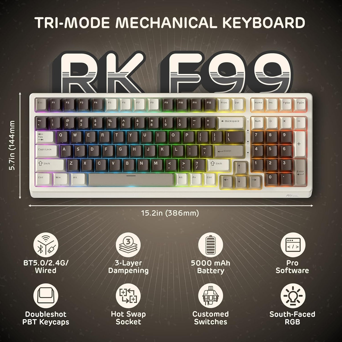 RK ROYAL KLUDGE F99 Wireless Mechanical Keyboard, Gasket Structure