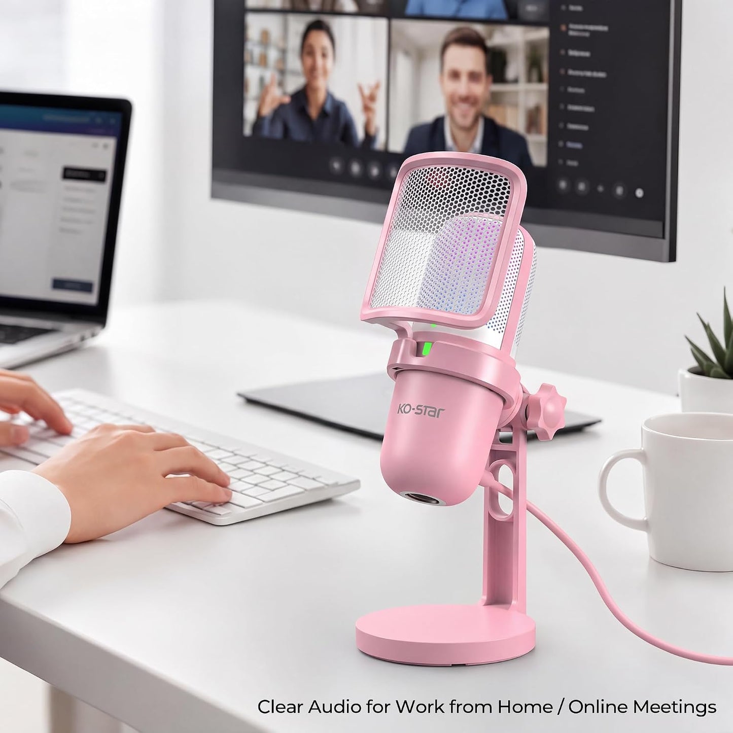 RGB USB Microphone, Pink Gaming Mic for PC, PS5, Laptop, Phone, Condenser Mic with Touch Mute, Pop Filter, Cardioid Pickup, Plug &amp; Play for Streaming, Podcast, Recording, Gaming