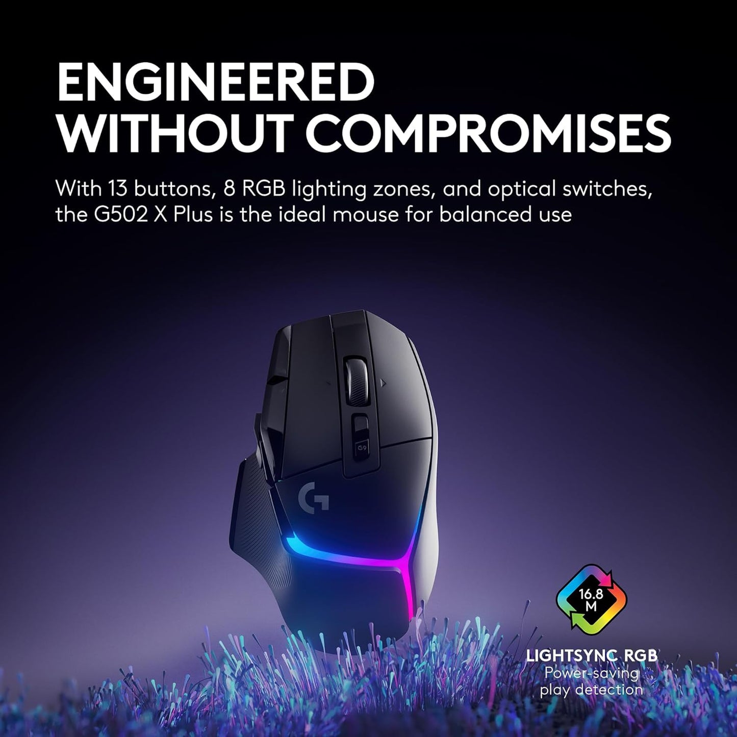 Logitech G502 X Plus Wireless RGB Gaming Mouse - Black | Optical Switches, RGB, 13 Buttons , Infinite Scroll Toggle, <130 hr Battery, USB-C, Wireless Charging Capable, for PC/MacOS