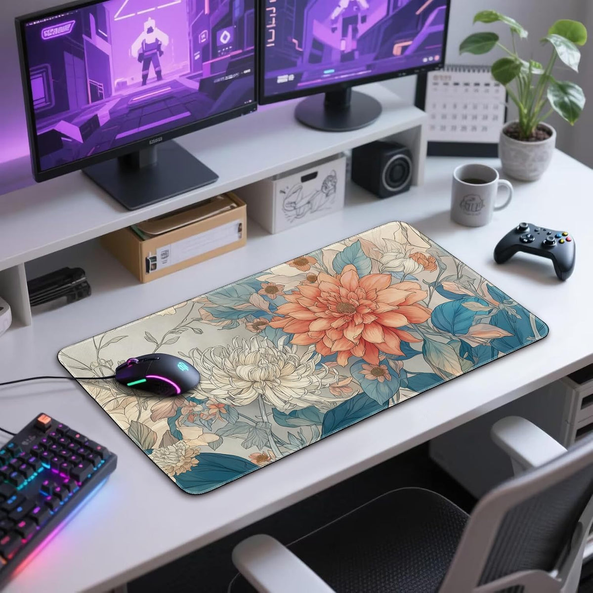 Japanese Floral Large Gaming Mouse Pad Desk Mat 31.5"x15.7"
