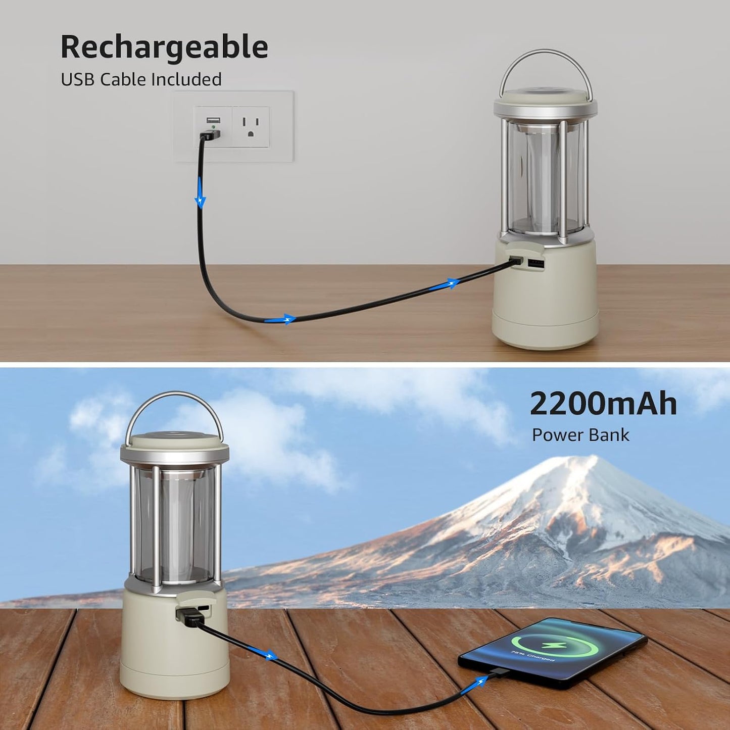 Lepro 2000LM LED Camping Lantern Rechargeable, Waterproof Tent Light with 5 Light Modes, Camping Essentials, Portable Lantern Flashlight for Camping, Emergency Light, Power Outage, USB Cable Included