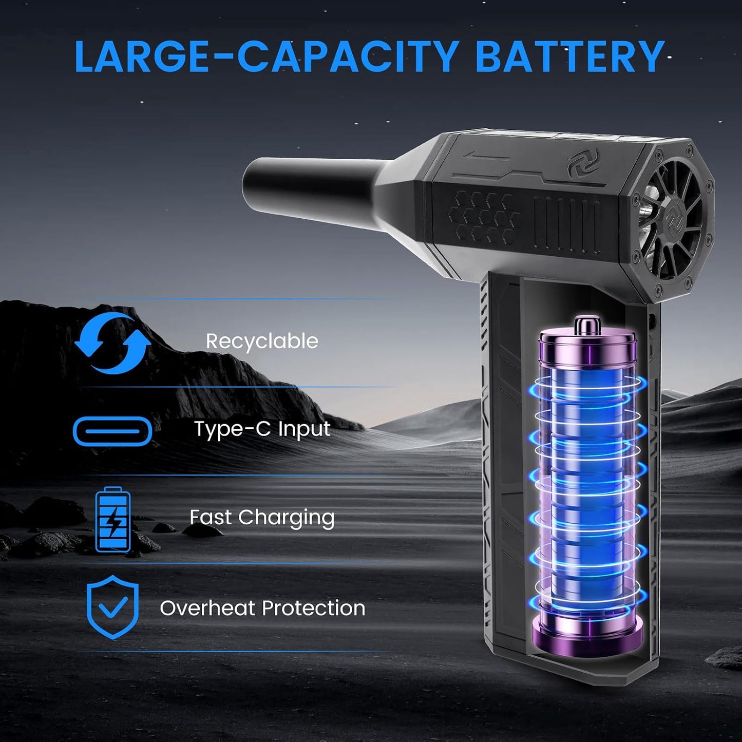 Compressed Air Duster, 3-Gear Electric Air Duster Rechargeable | Super Power Air Blower with Brushless Motor, Mini Blower for Computer, Keyboard, Car, House, Office, Outdoor, PC Cleaning Kit