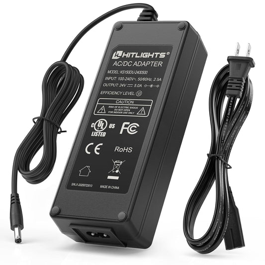 HitLights 24V 5A 120W Power Supply, AC/DC LED Adapter, UL-Listed