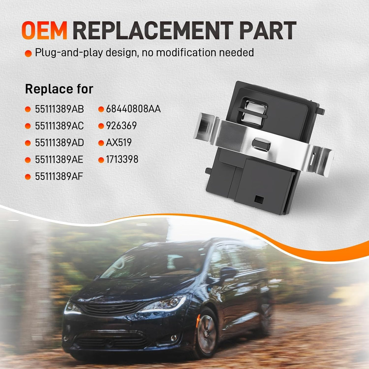 55111389AF HVAC Humidity Sensor Compatible with Jeep Grand Cherokee Compass, Dodge Ram 1500 Durango Challenger Charger Journey Dart, Pacifica Voyager 200 300, 2011-2023, Replace# 926-369 55111389AD