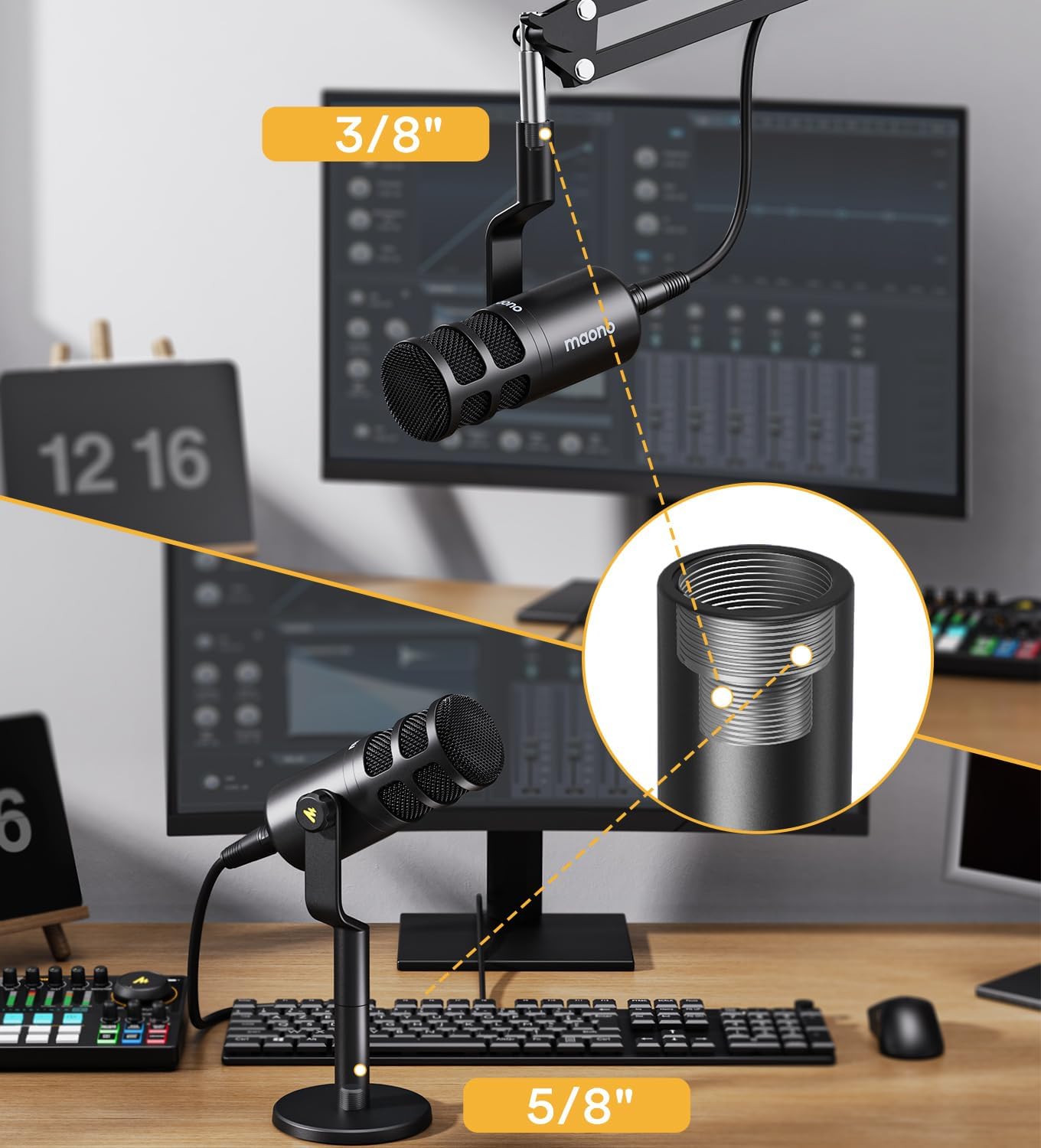 MAONO PD100 XLR Podcast Microphone, Cardioid Studio Dynamic Metal Desk Mic | Compatible with Audio Interface, Audio Mixer, Sound Card for Vocal Recording, Streaming, Voiceover, Music, Content Creation