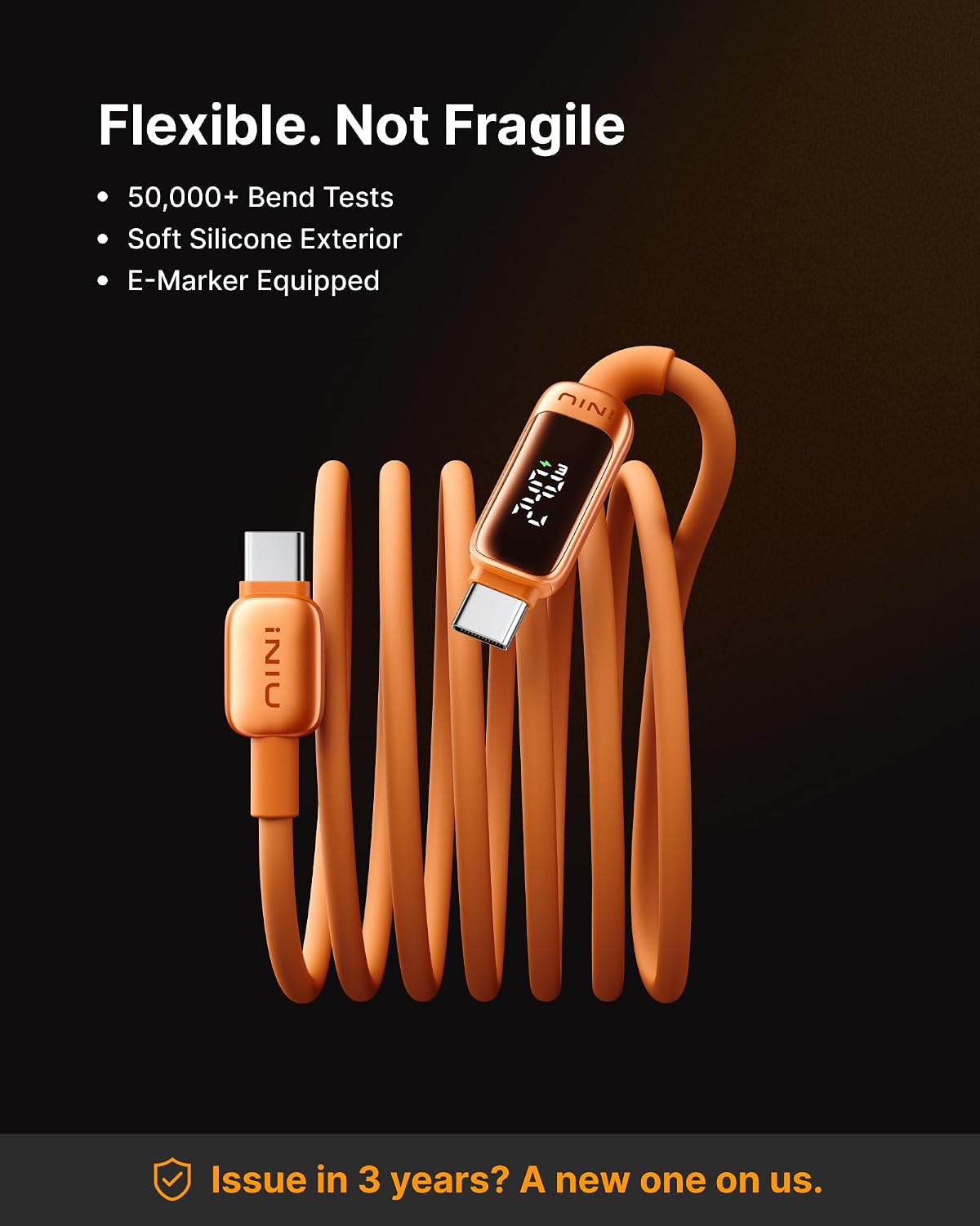 INIU 240W USB C Cable, [2m] LED Display Silicone Type C Fast Charging Cord