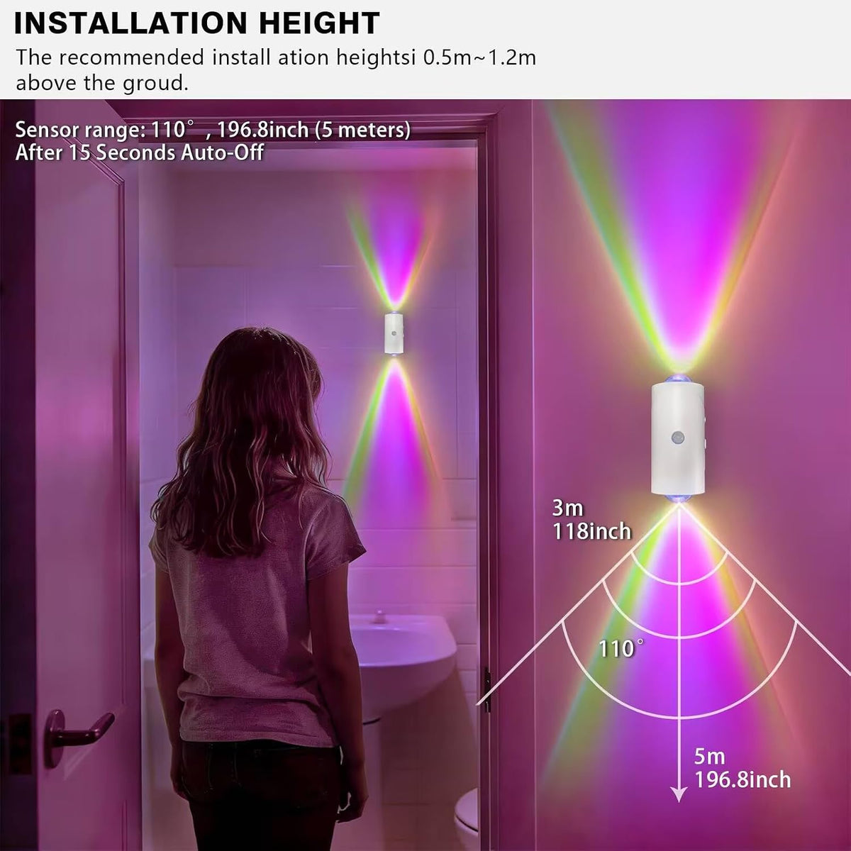Rechargeable Motion Sensor Light Indoor, Magnetic RGB Wall Sconces 2 Pack