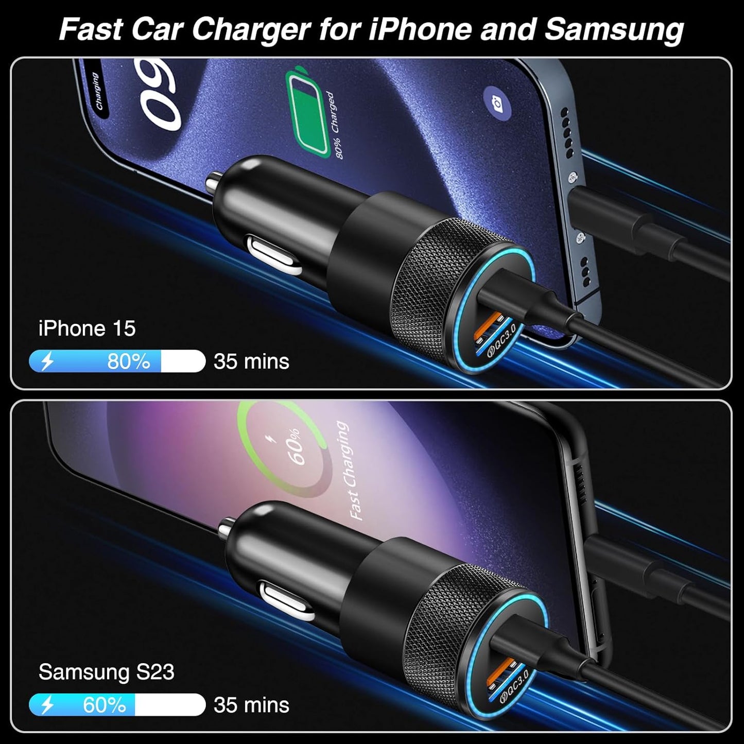 Car Charger, 5Pack 38W Dual Ports USB-C+USB-A Cigarette Lighter Adapter | Fast Charging Car Phone Charger for iPhone 17 Pro Max 16 16e 15 14, Samsung S24, Pixel Cargador para Carro Phone Plug