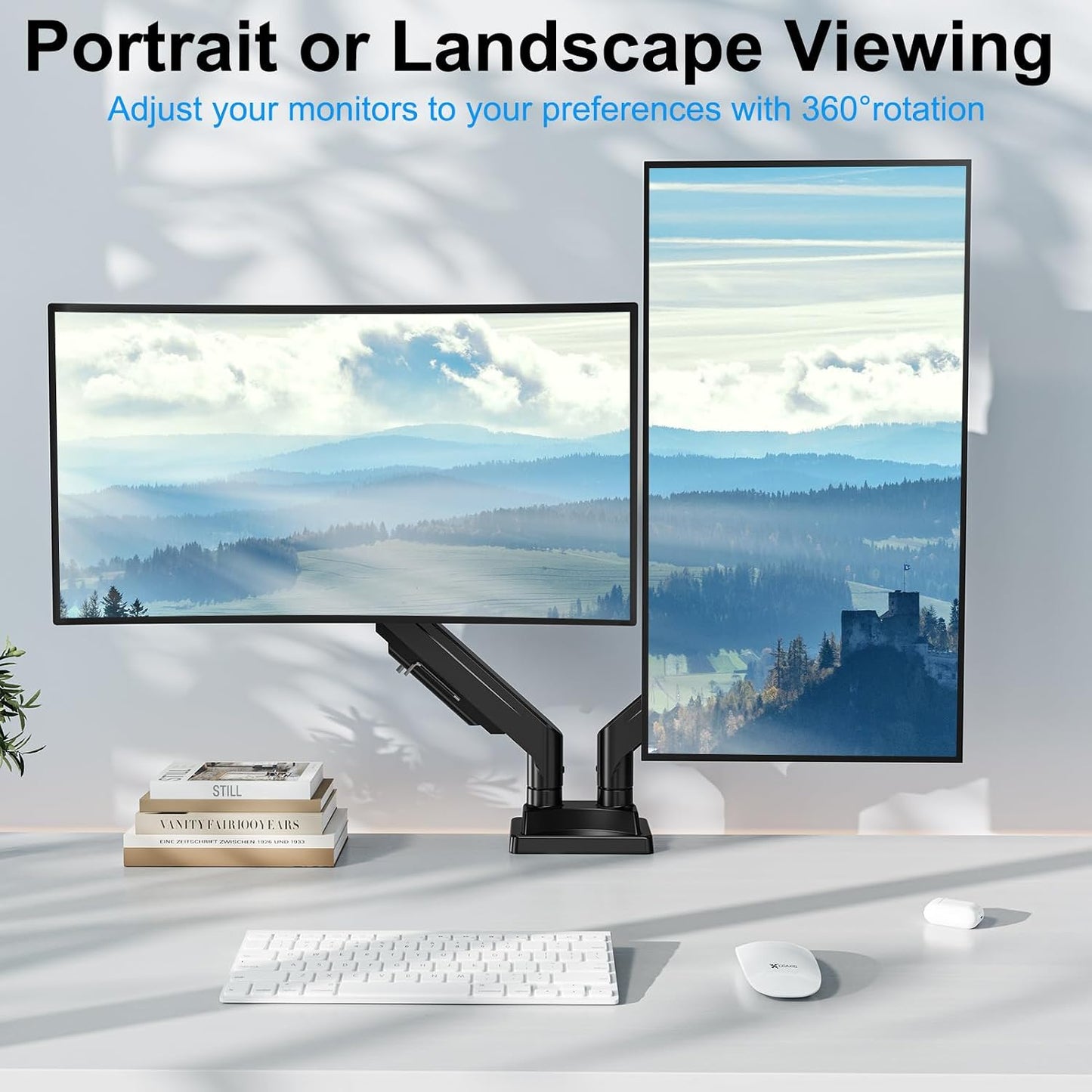 Dual Monitor Mount for Screens up to 43", Heavy Duty Monitor Arm | Ultrawide Desk Mount Holds 2.2-33lbs Each, Premium Gas Spring Adjustable Computer Monitor Arm for 2 Monitors, VESA Mount