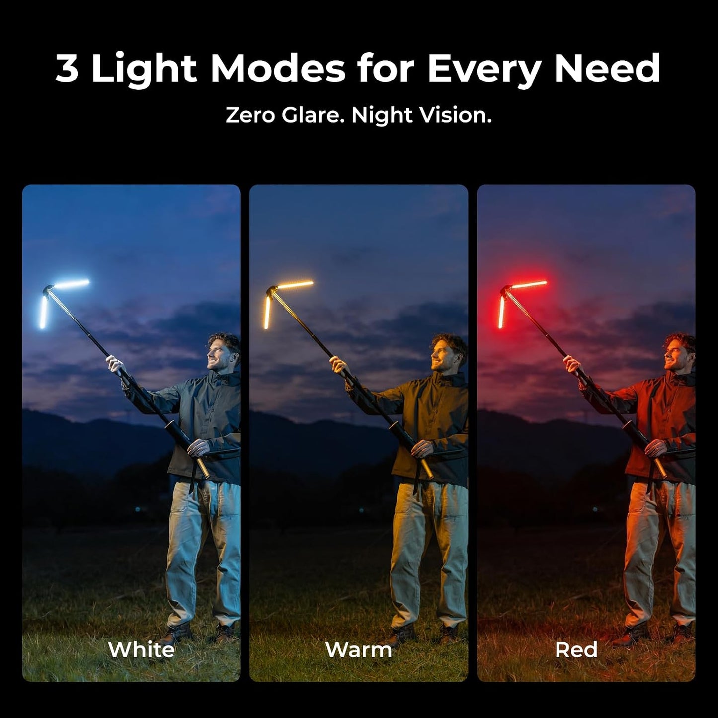BougeRV Telescopic Camping Light T1, 15600mAh Rechargeable Lantern, Black | 5.5 ft Adjustable Height, 1000x3 Lumens, 8-102H Runtime, 270°/180° Rotation, 3 Color Modes, Honeycomb Cutout Design, Outdoor