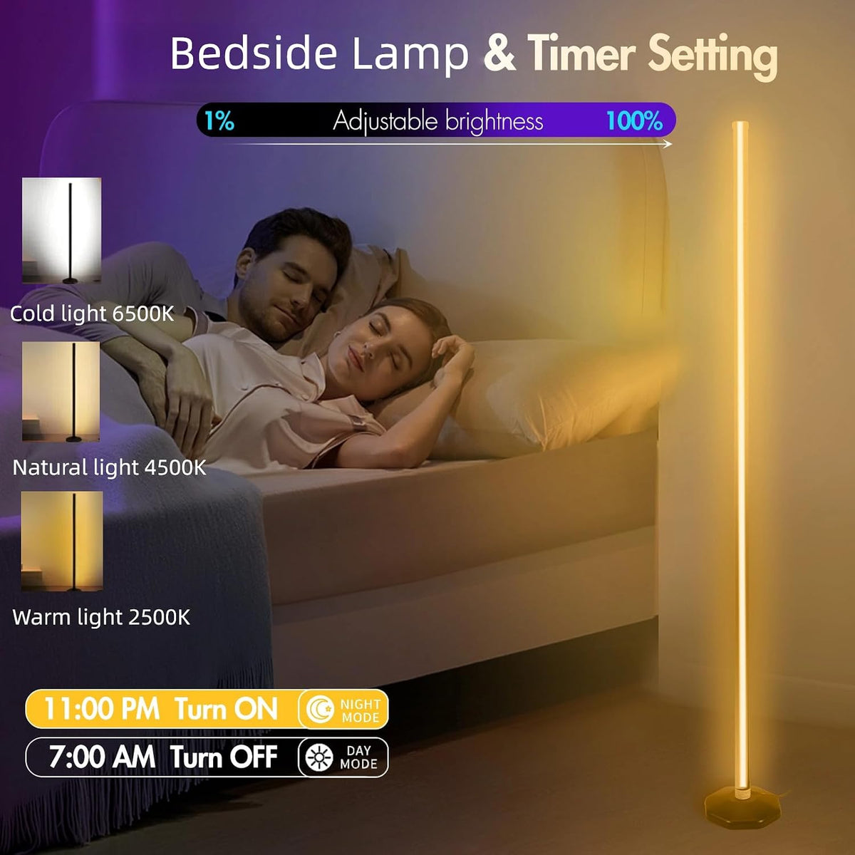 LED RGB Corner Lamp - Smart RGB LED Corner Floor Lamp Adjustable Height with 16 Millon RGBWIC Color Changing Lights 300+ Scene,Music Sync&Timer,Ambient Lighting for Living Room,Bedroom,Game Room