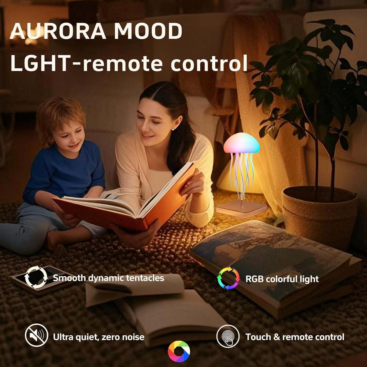 Jellyfish Lamp with Touch Sensor and Remote Control, Rechargeable Eye Friendly RGB Gradient Jellyfish Night Light as Desk Lamp, Table Lamp, Bedside Lamp or Christmas Gifts