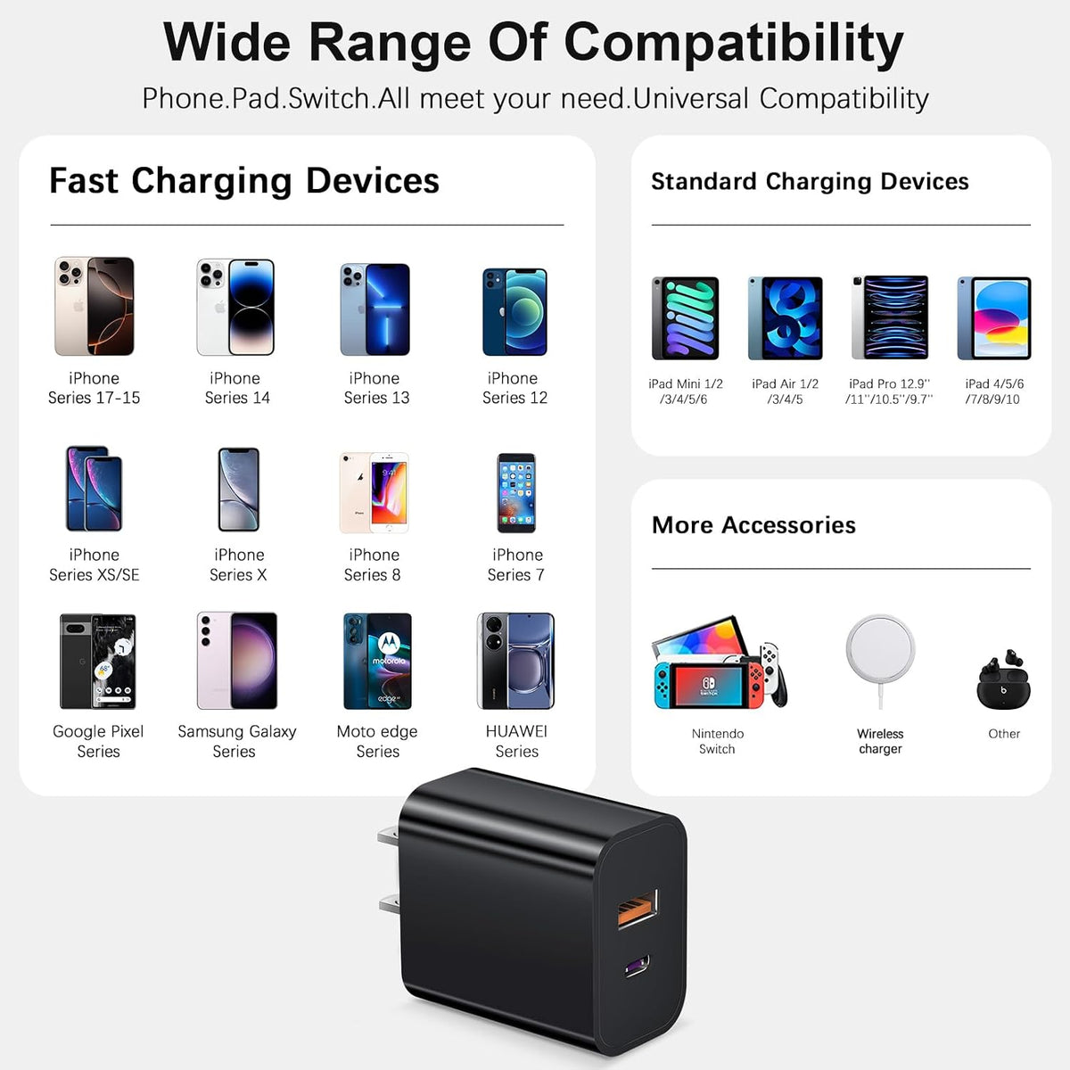 iPhone 17 16 15 Charger Fast Charging USB C Charger Block Type C Chargers Charging Block with 3 Pack 10FT Cable for iPhone 17/17 Plus/17 Pro Max/16/16 Plus/16 Pro Max/15 Pro Max/iPad Pro(Black)