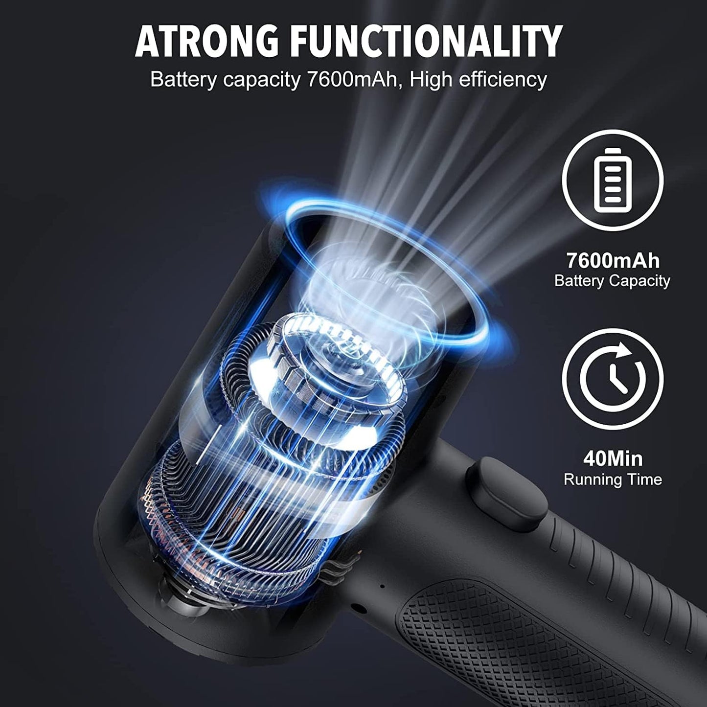 Compressed air Duster, Yomile 2 in 1 120000RPM Cordless Air Duster with 7600mAh Battery Dust Blower for Keyboard Cleaner,Rechargeable Air Blower