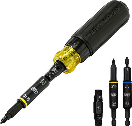 Klein Tools 32500HDRT KNECT Ratcheting Screwdriver, Multi-Bit Screwdriver/Nut Driver, Impact Rated 11-in-1 Tool with Phillips, Slotted, Square and Torx Tips