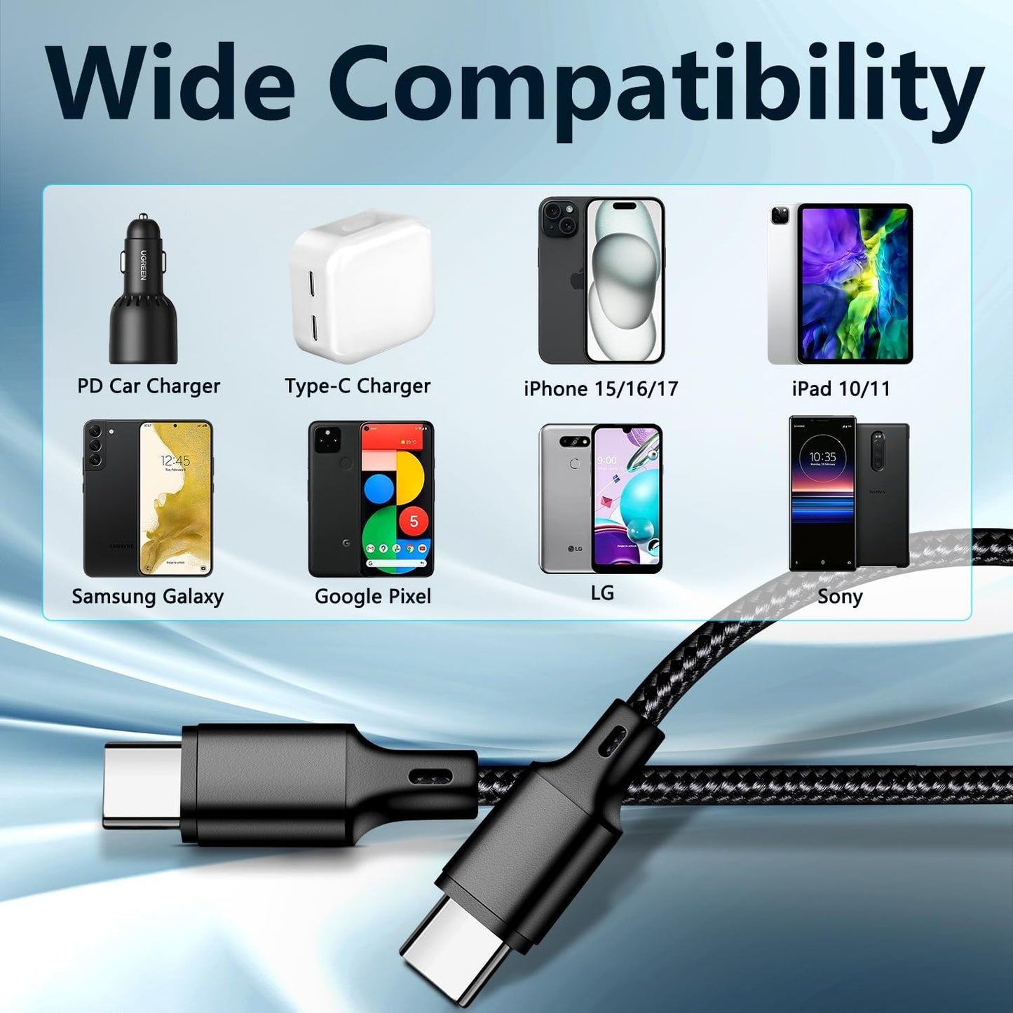 USB C Charger Cable, 5 Pack [3/3/6/6/10ft] Type C Fast Charging Cord High Data & Transfer Wire Compatible for iPhone 17/16/15 Plus/Pro Max iPad Pro Air Ps5 Controller Samsung Galaxy(Black)