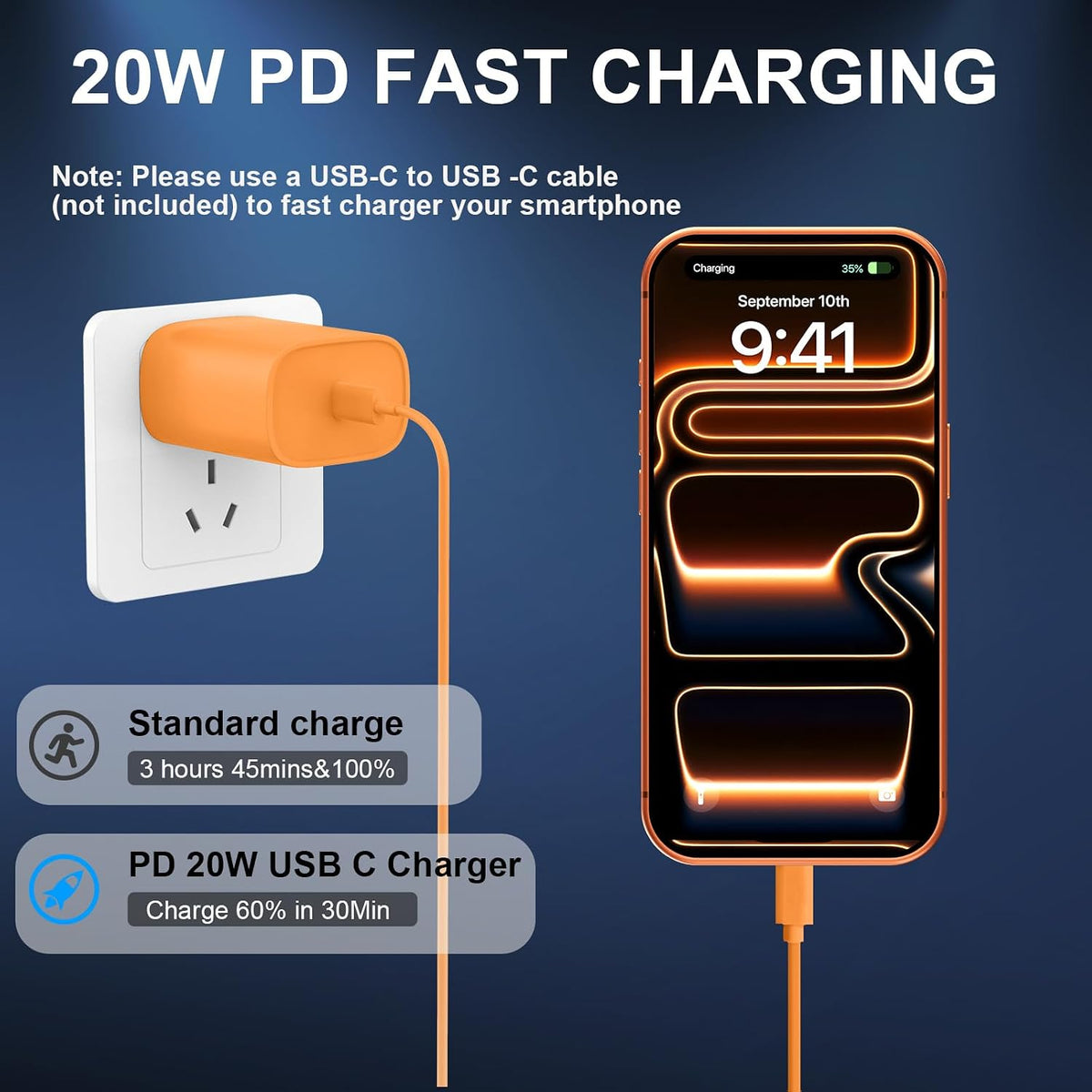 iPhone 17 16 15 Charger Fast Charging Type C Chargers USBC Fast Charger Block& iPhone 17 Charger Cord 10FT Long USB C Charging Cable for Phone 17/17 Pro/17Pro Max/Air/Phone 16 15 Pro Max,Cosmic Orange