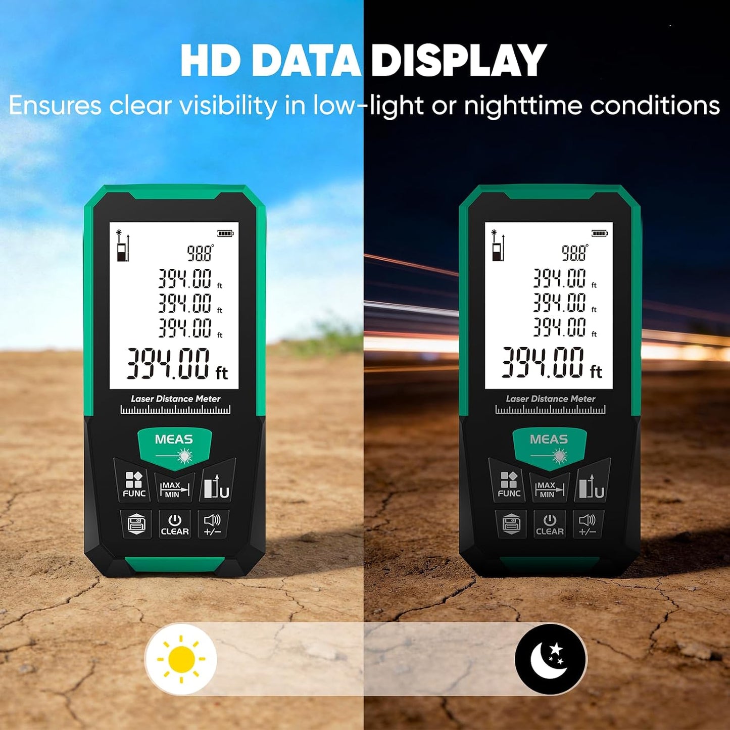 Laser Measuring Tool, Laser Measure with Level for Distance, Area, Volume and Pythagoras Measurement, Indoor Outdoor, Battery Included