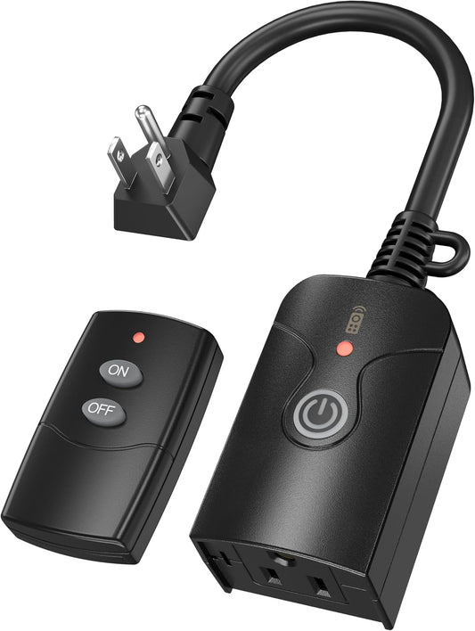 HBN Remote Control Outlets Outdoor Waterproof Indoor Wireless Light Switch | 3-Prong Plug In On Off Remote Outlet with 1 Outlet 1 Remote (Battery Included),6 Inch Cord, 100FT,15A/1875W, ETL Listed