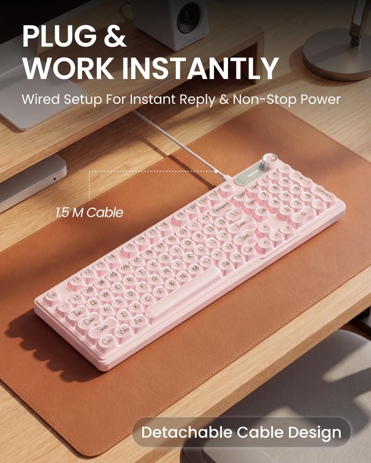 EWEADN V102 Wired Keyboard, 98 Keys Creamy Gaming Keyboard with Number Pad, Display Screen & Media Knob RGB Silent Wired Cute Computer Keyboard for Laptop PC Gamer - Pink