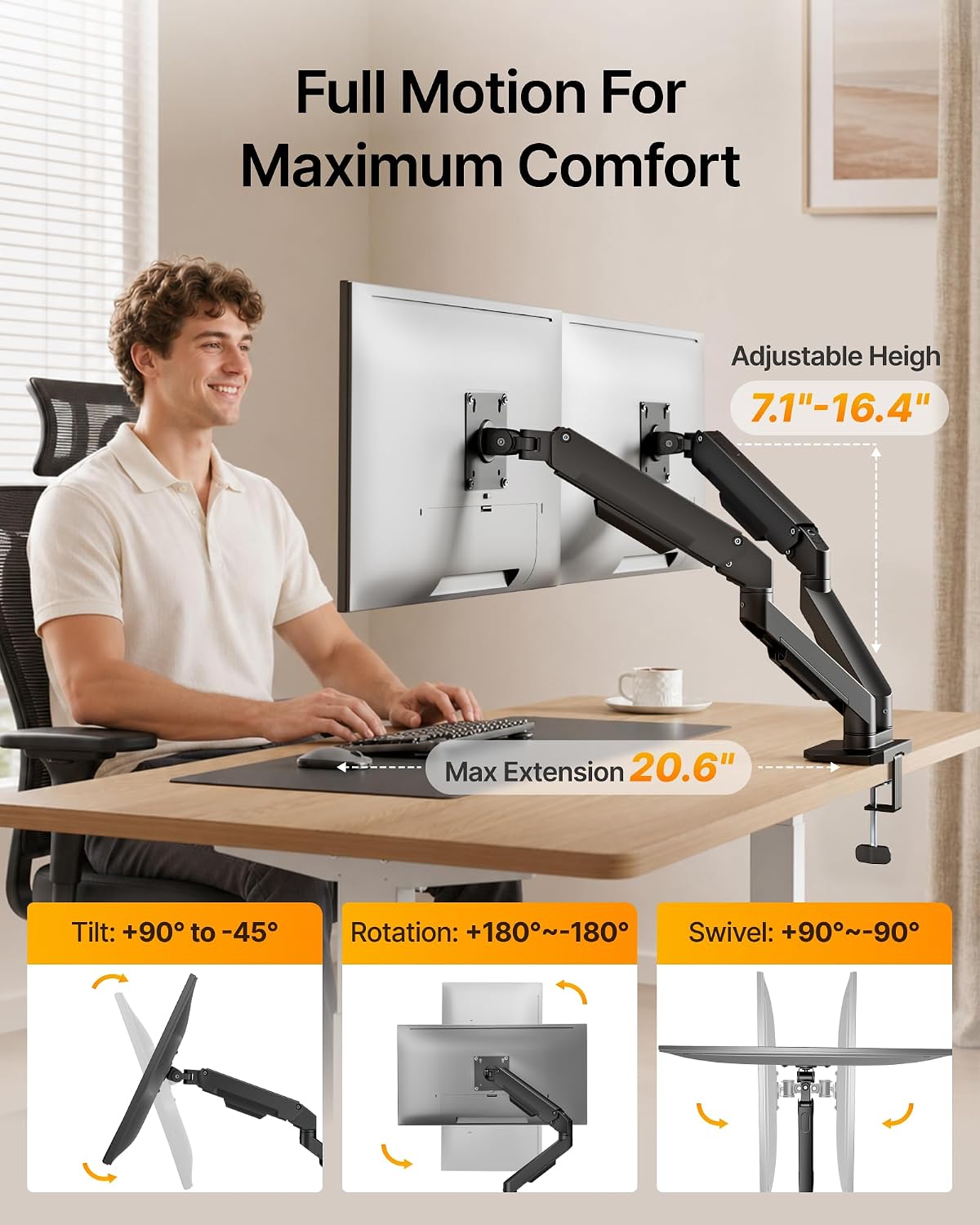 monTEK Dual Monitor Mount Monitor Arms for 17-32" Screen