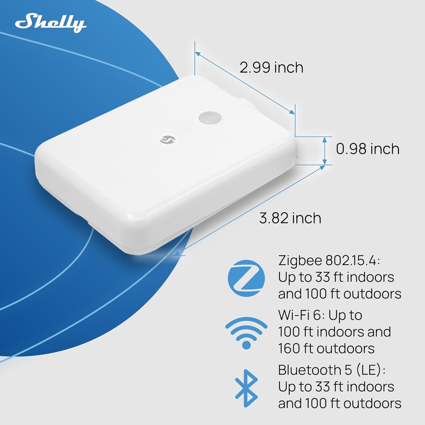 Shelly Flood Gen4, WiFi, Bluetooth, Zigbee, Matter Smart Flood Sensor with Leak Sensor Cable, Alexa, SmartThings, Google Home, Apple HomeKit Compatible, Flood and Rain Detection, Easy to Use, IP44